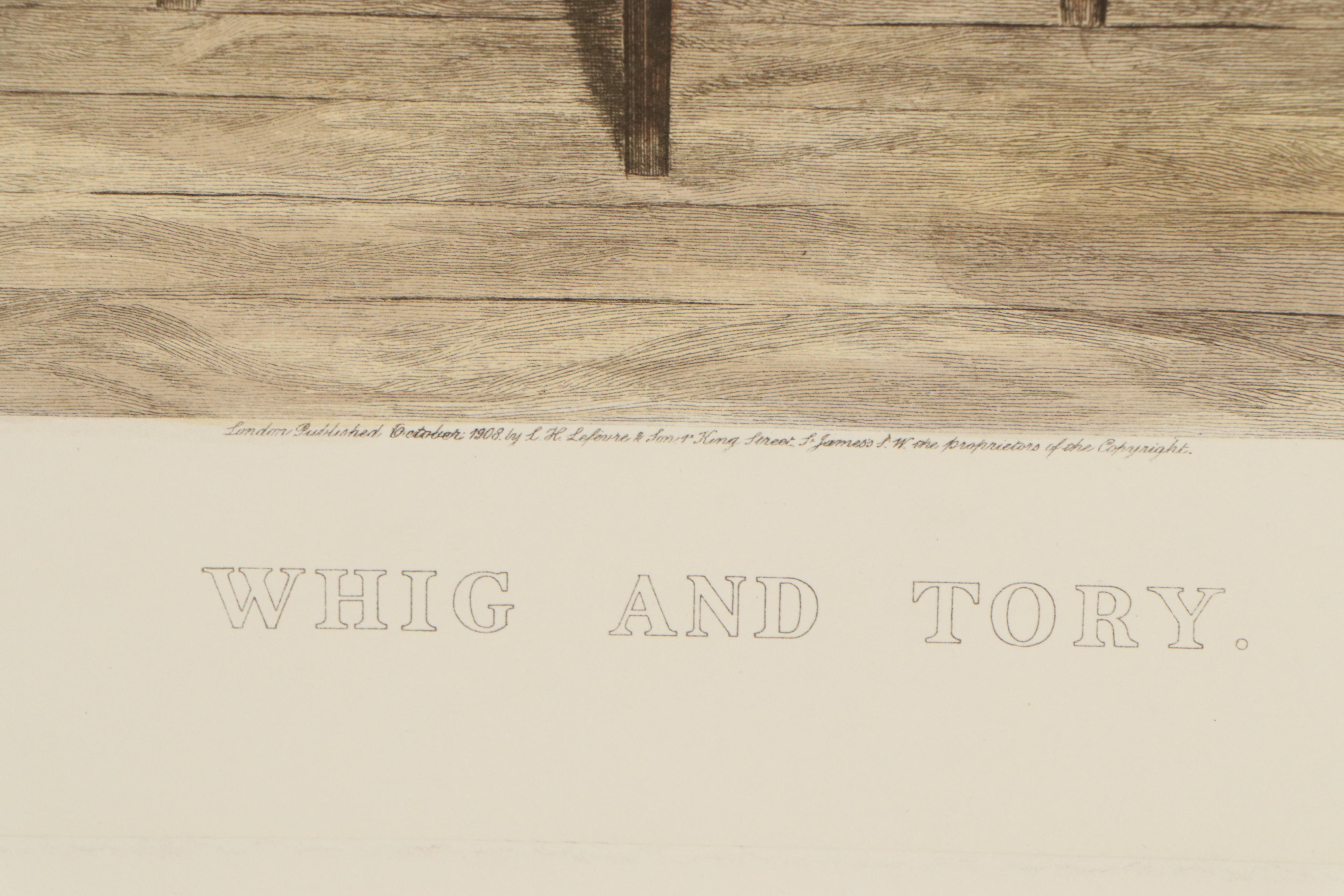 C.H. Boucher Hand-Colored Restrike Engraving "Whig and Tory"