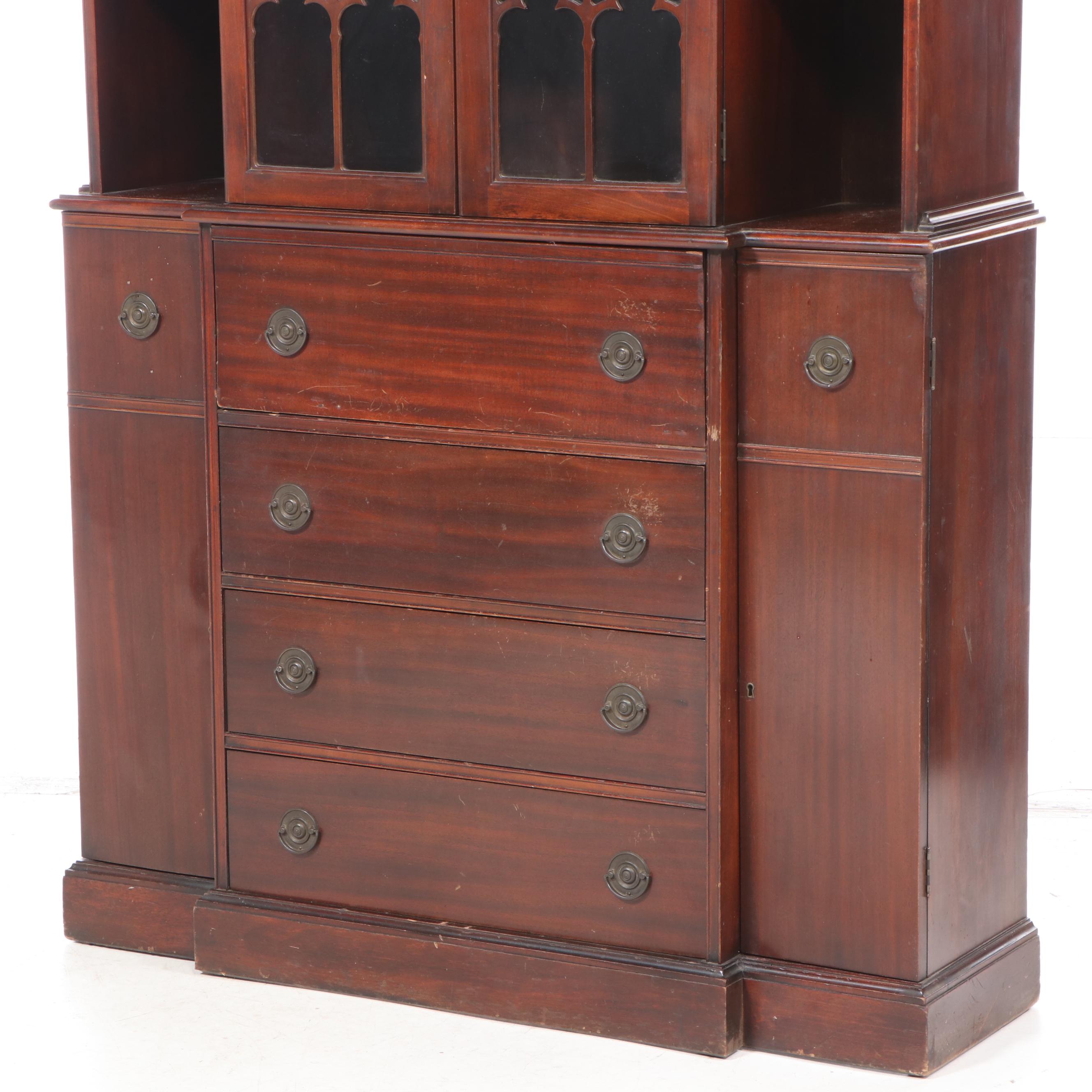 Maddox Federal Style Mahogany Breakfront Secretary Bookcase