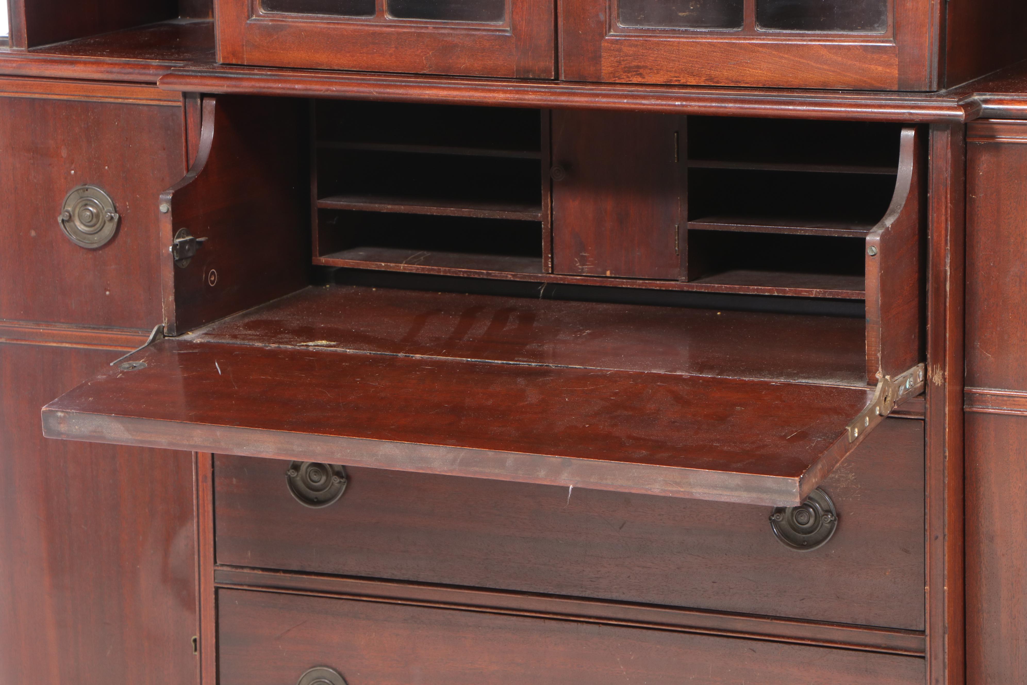 Maddox Federal Style Mahogany Breakfront Secretary Bookcase