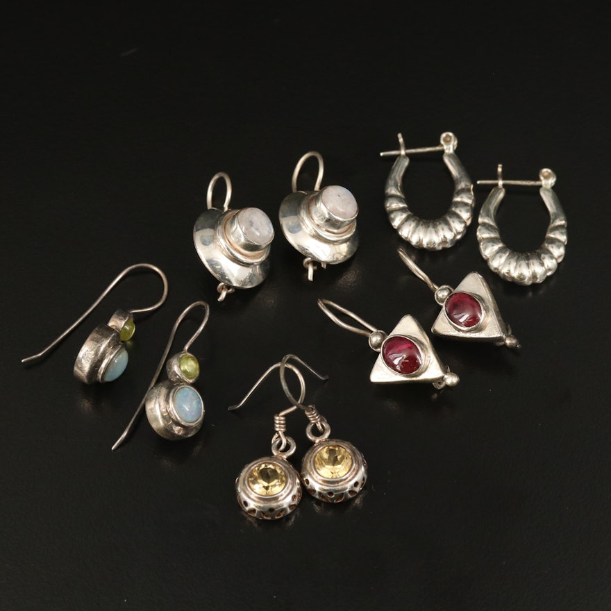 Sterling Earrings Including Citrine and Rainbow Moonstone