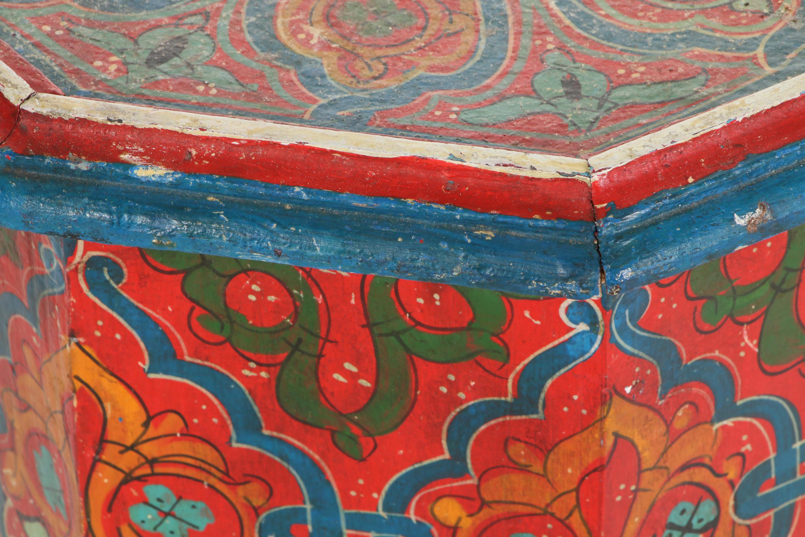 Hand-Painted Wood Tabouret