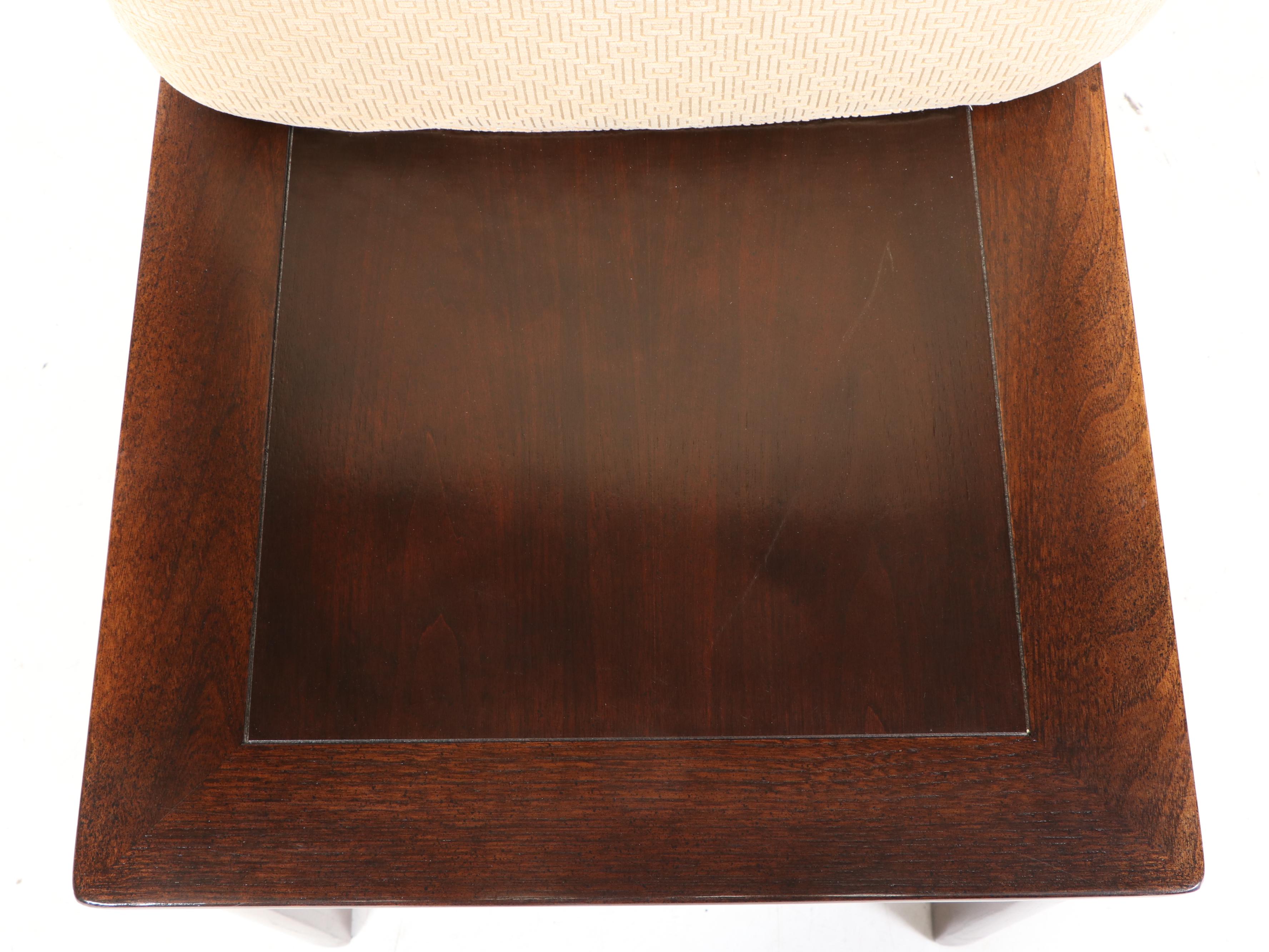 Set of Baker Chinese Inspired Walnut Dining Chairs with Cushions