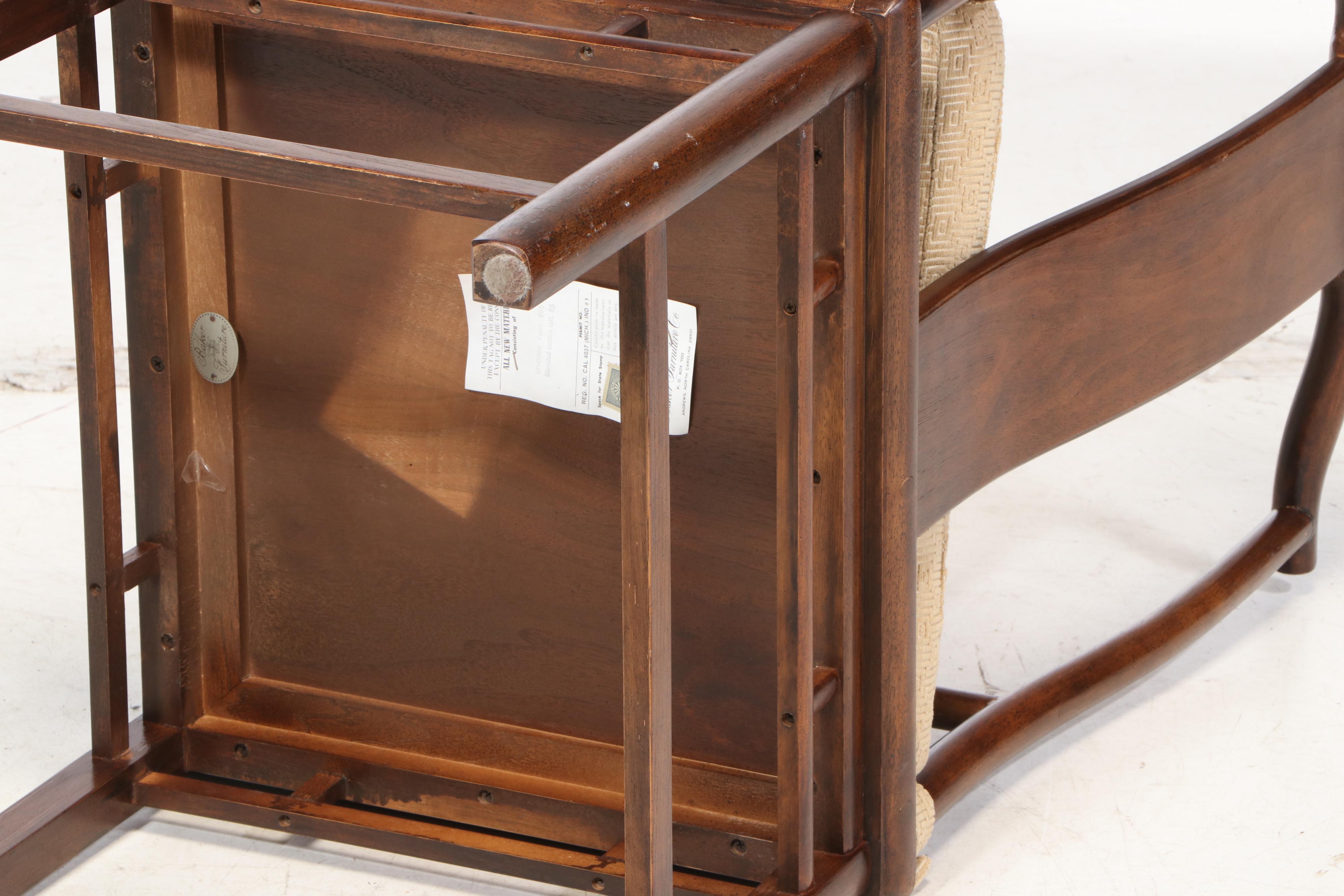 Set of Baker Chinese Inspired Walnut Dining Chairs with Cushions