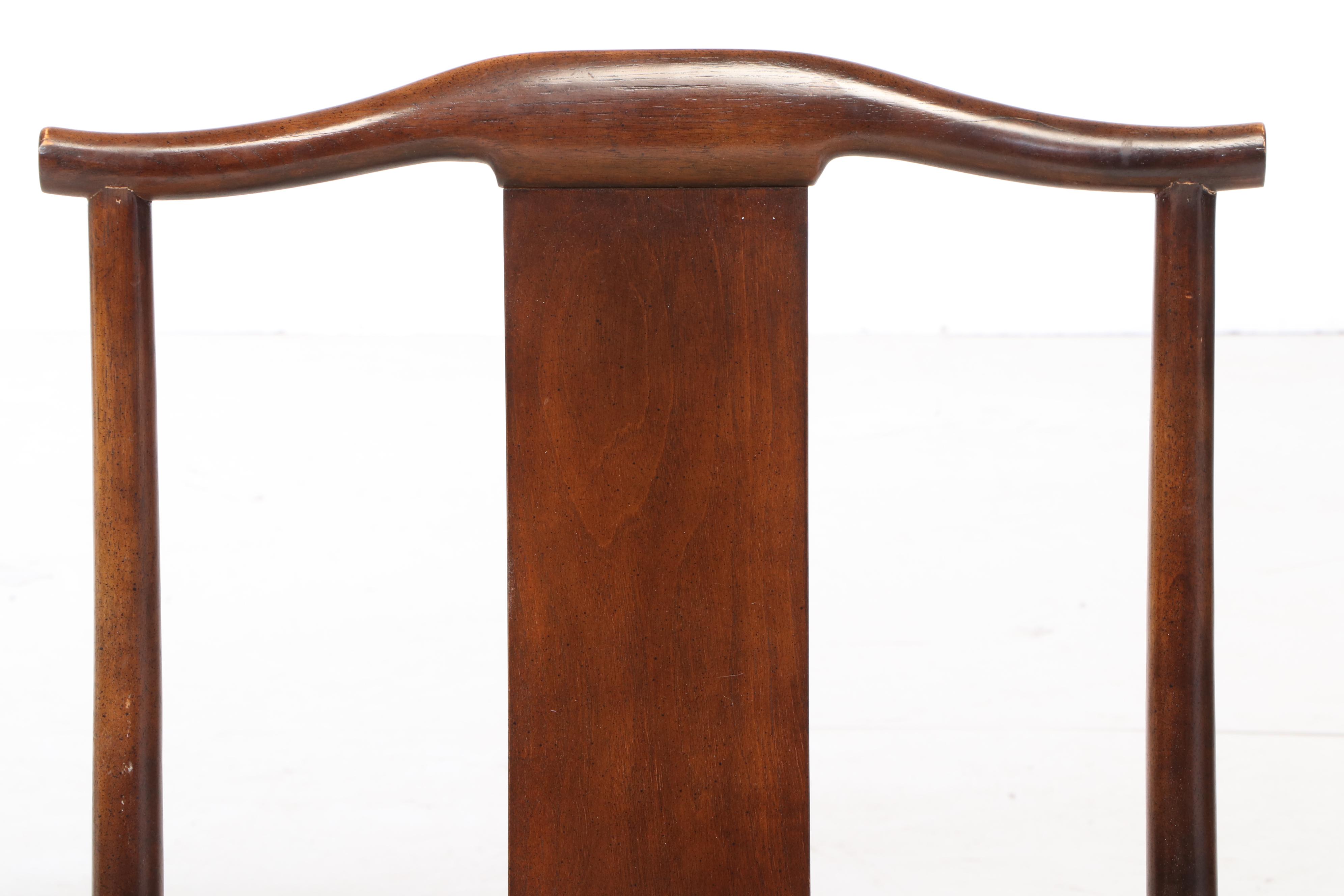 Set of Baker Chinese Inspired Walnut Dining Chairs with Cushions