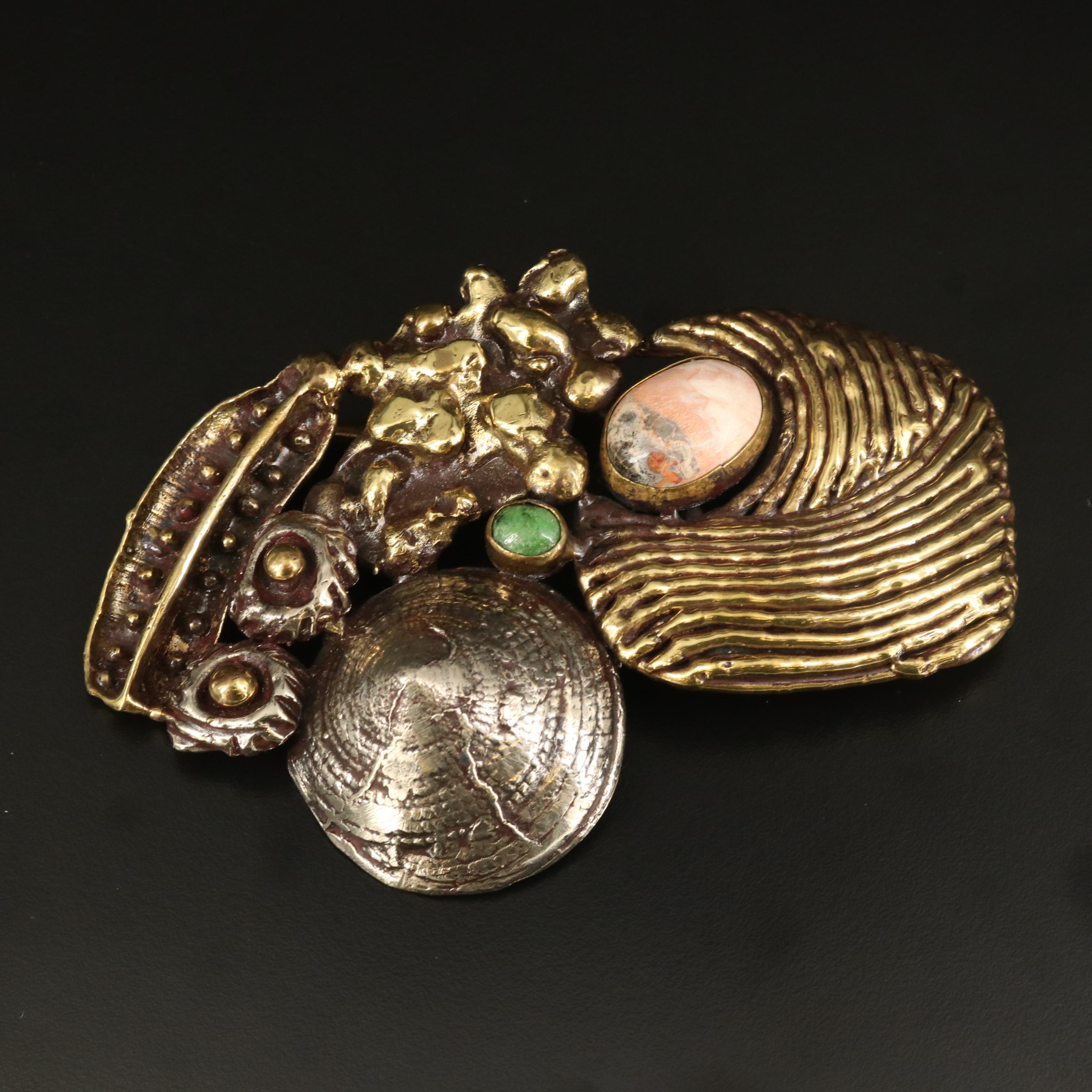 Luciano Coral Reef Inspired Belt Buckle with Bezel Set Polished Stones