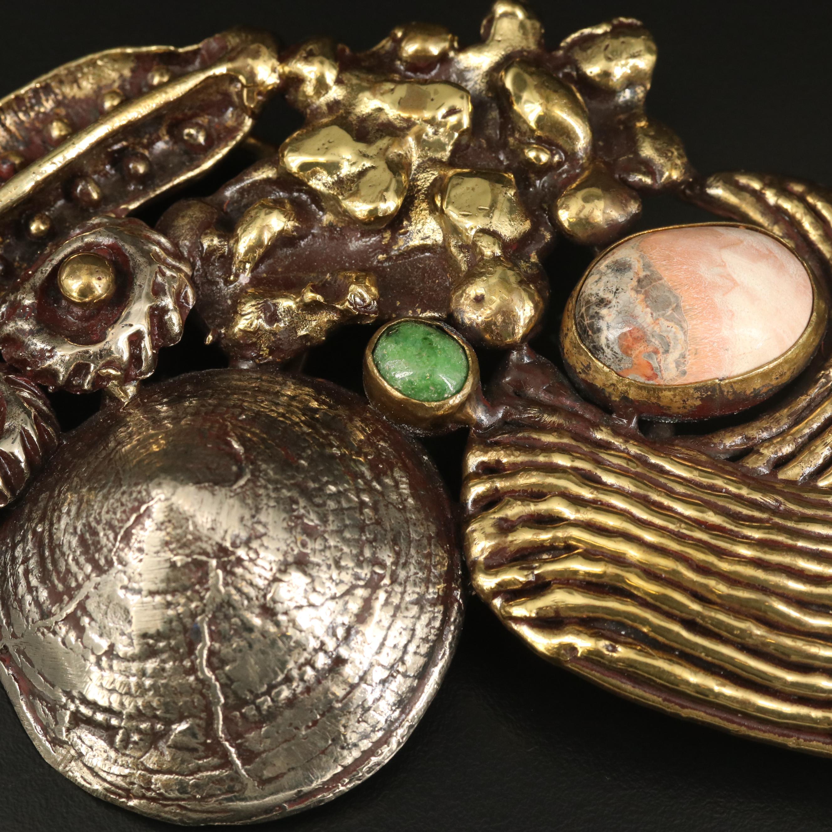 Luciano Coral Reef Inspired Belt Buckle with Bezel Set Polished Stones