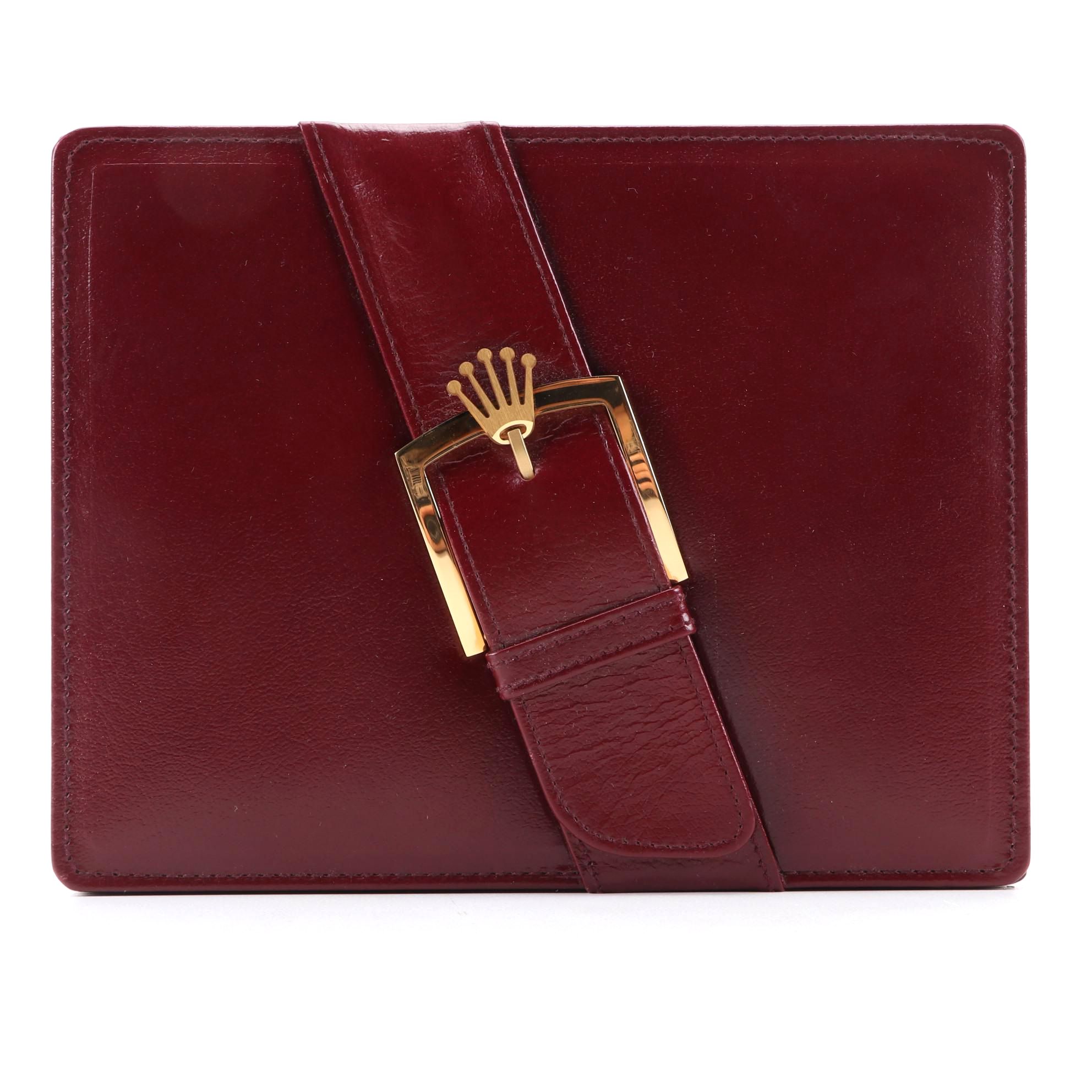 Rolex Burgundy Leather and Walnut Presentation Watch Case