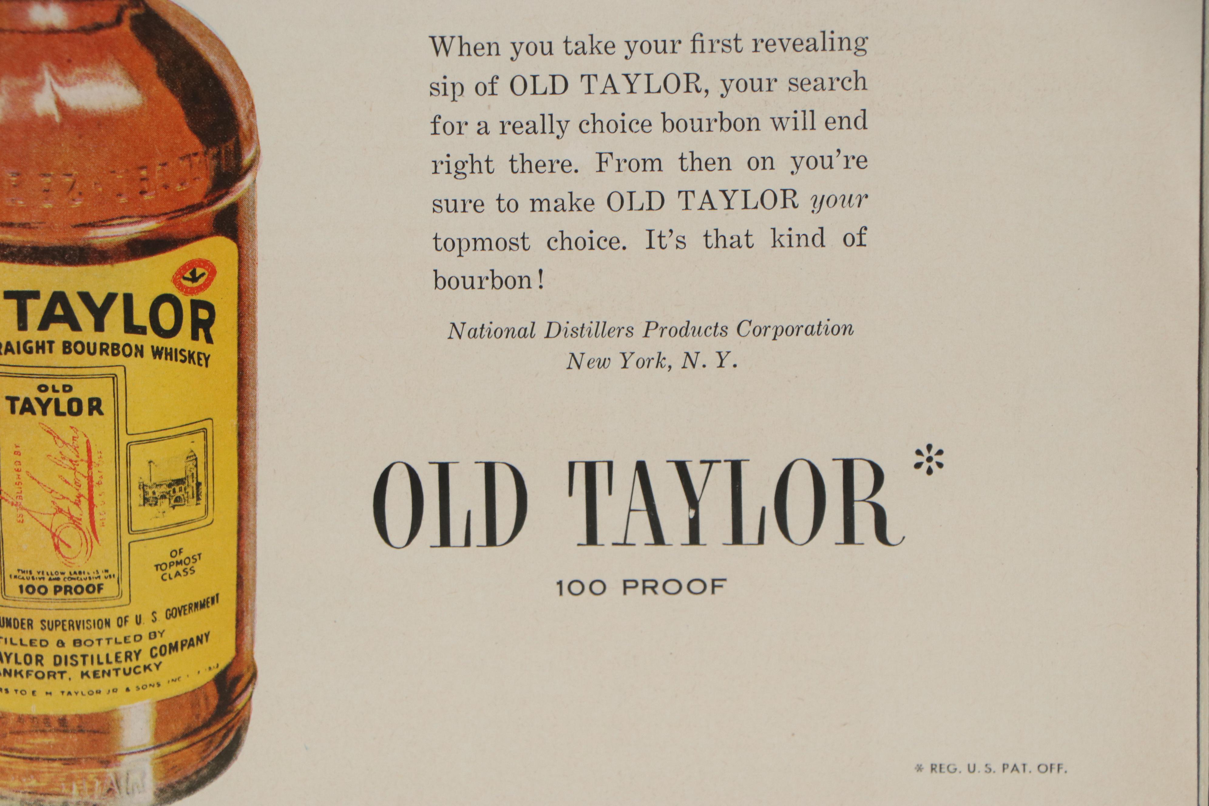 Offset Lithograph Advertisement for Old Taylor Bourbon "Signed Sealed Delicious"