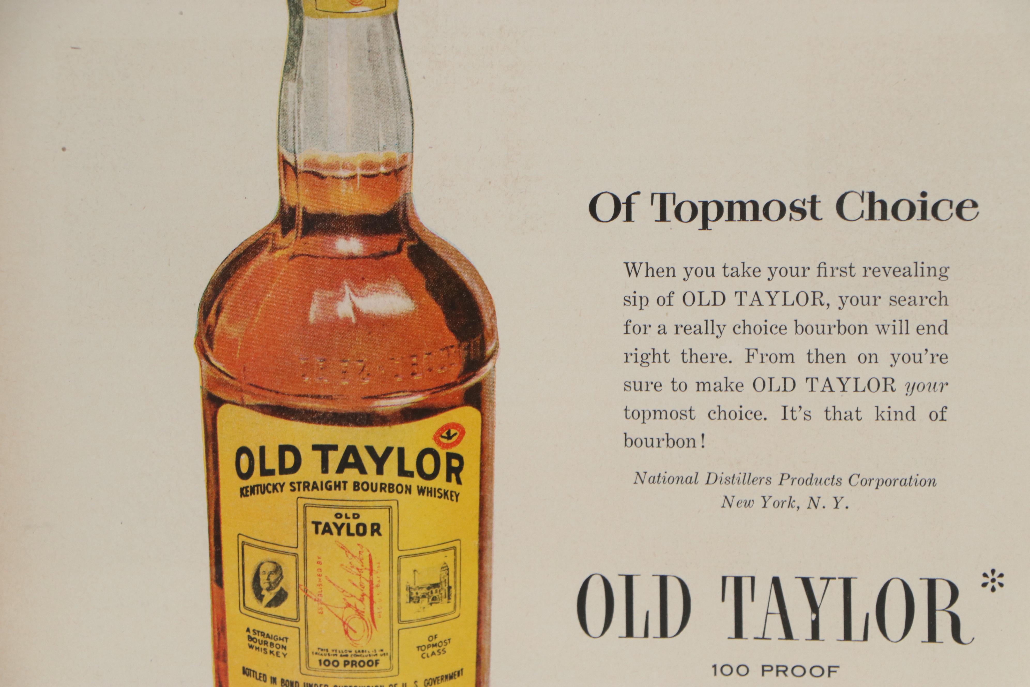Offset Lithograph Advertisement for Old Taylor Bourbon "Signed Sealed Delicious"