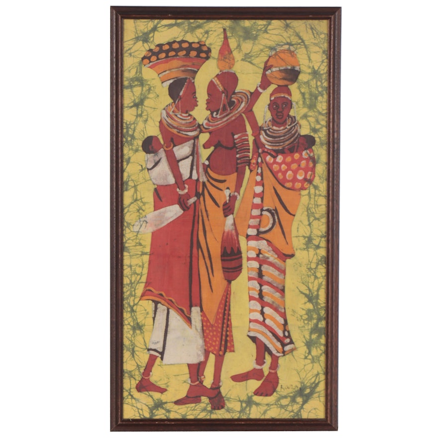 African Batik Textile of Women with Children, Late 20th Century