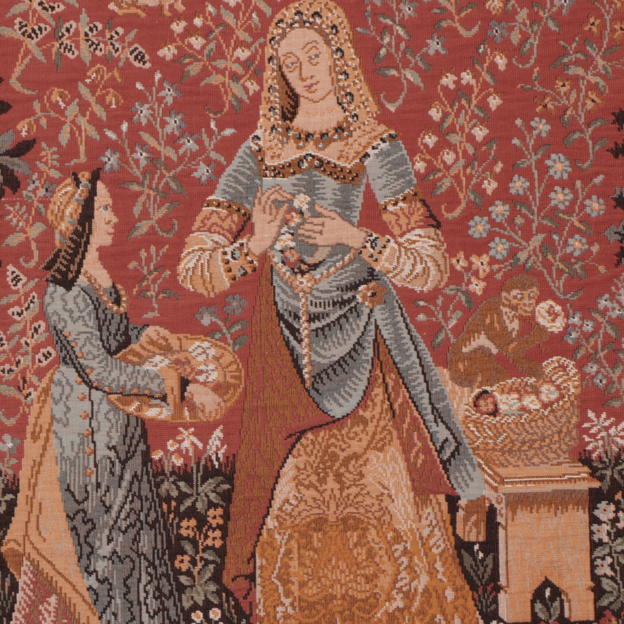 Machine Woven Tapestry after the "Lady and the Unicorn" Series "Smell"