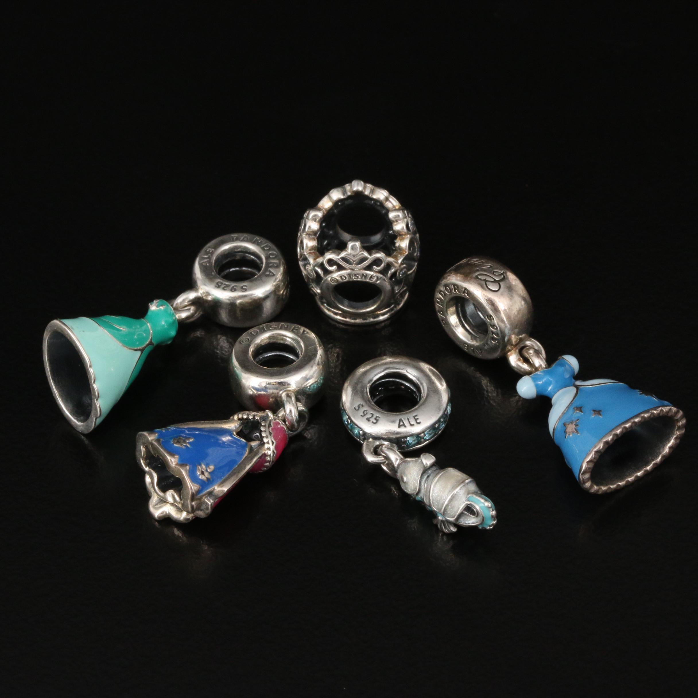 Pandora Sterling Silver Charms Including Disney Princess Charms