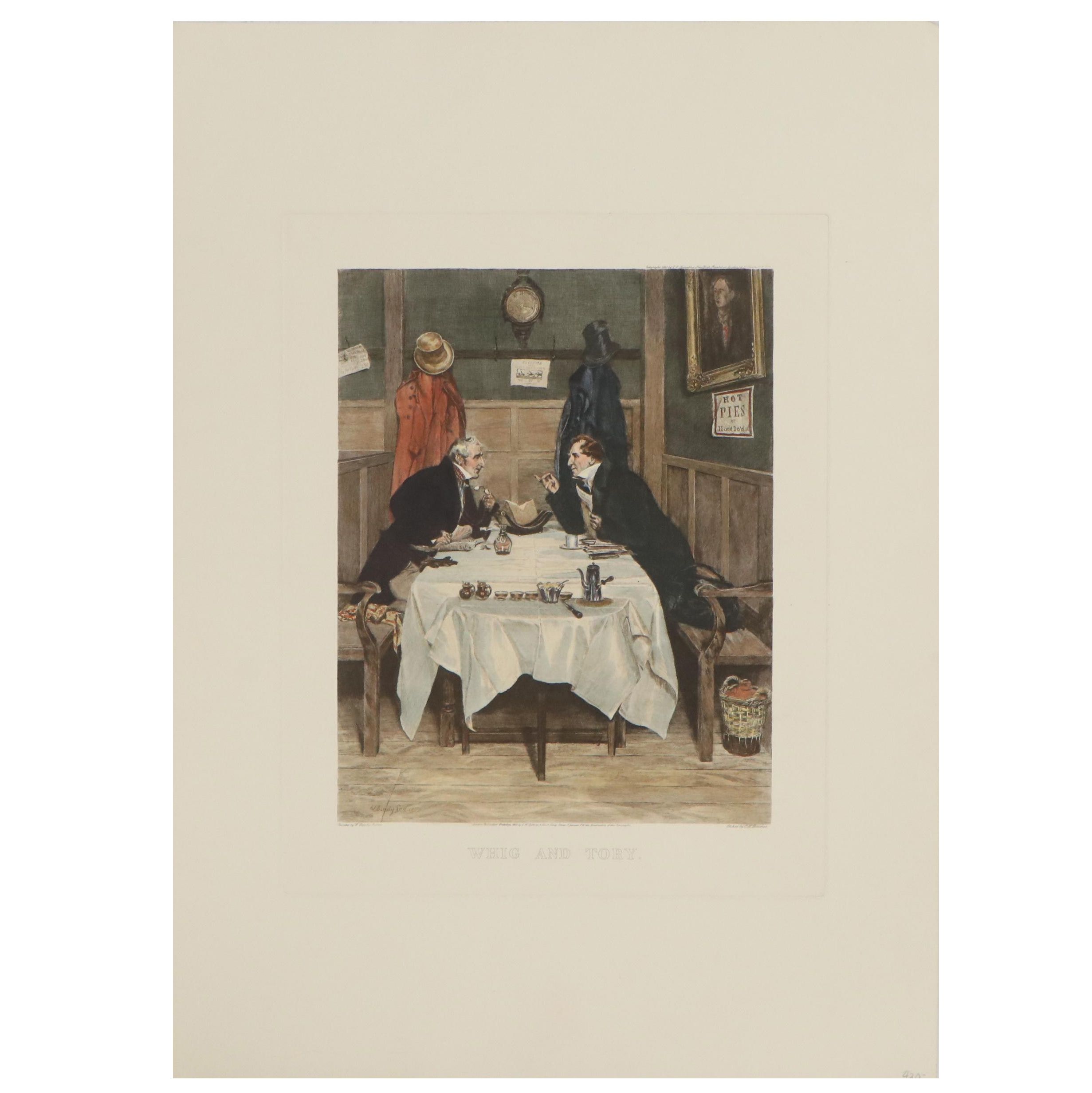 C.H. Boucher Hand-Colored Restrike Engraving "Whig and Tory"