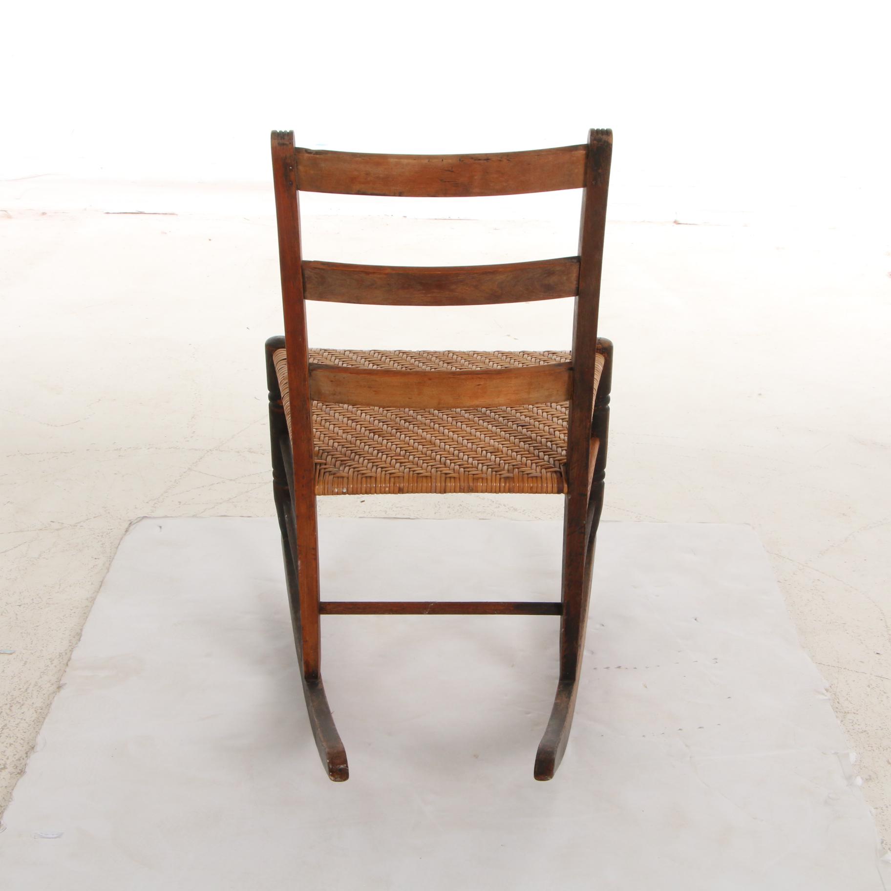 Victorian Wooden Rocking Chair with Woven Cane Seat, Early to Mid 20th Century