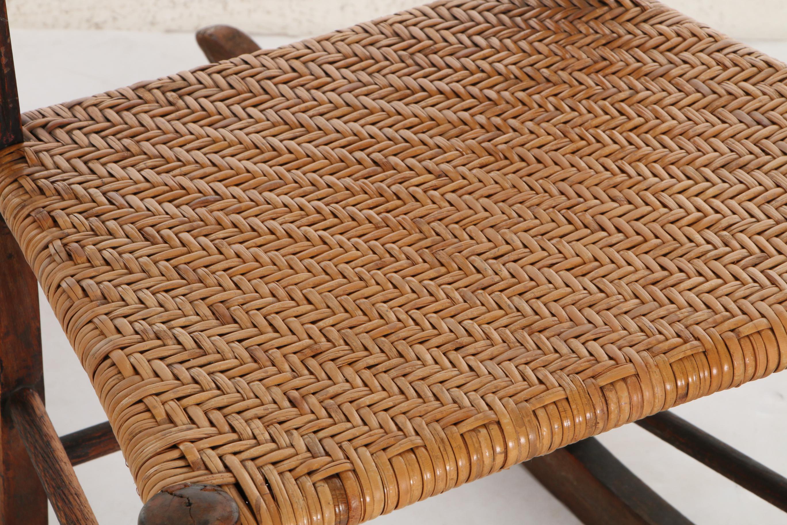 Victorian Wooden Rocking Chair with Woven Cane Seat, Early to Mid 20th Century