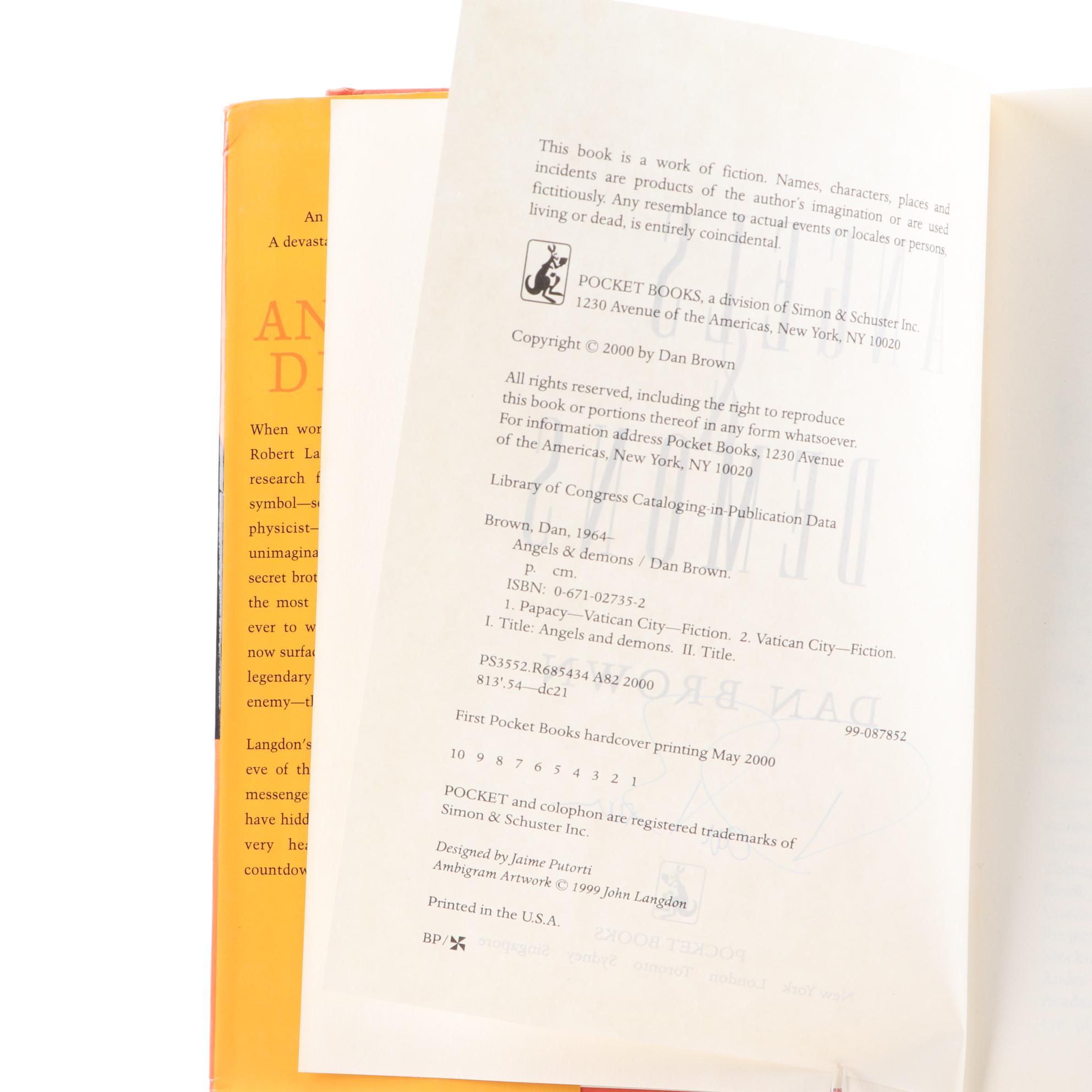 Signed First Edition "Angels and Demons" by Dan Brown, 2000