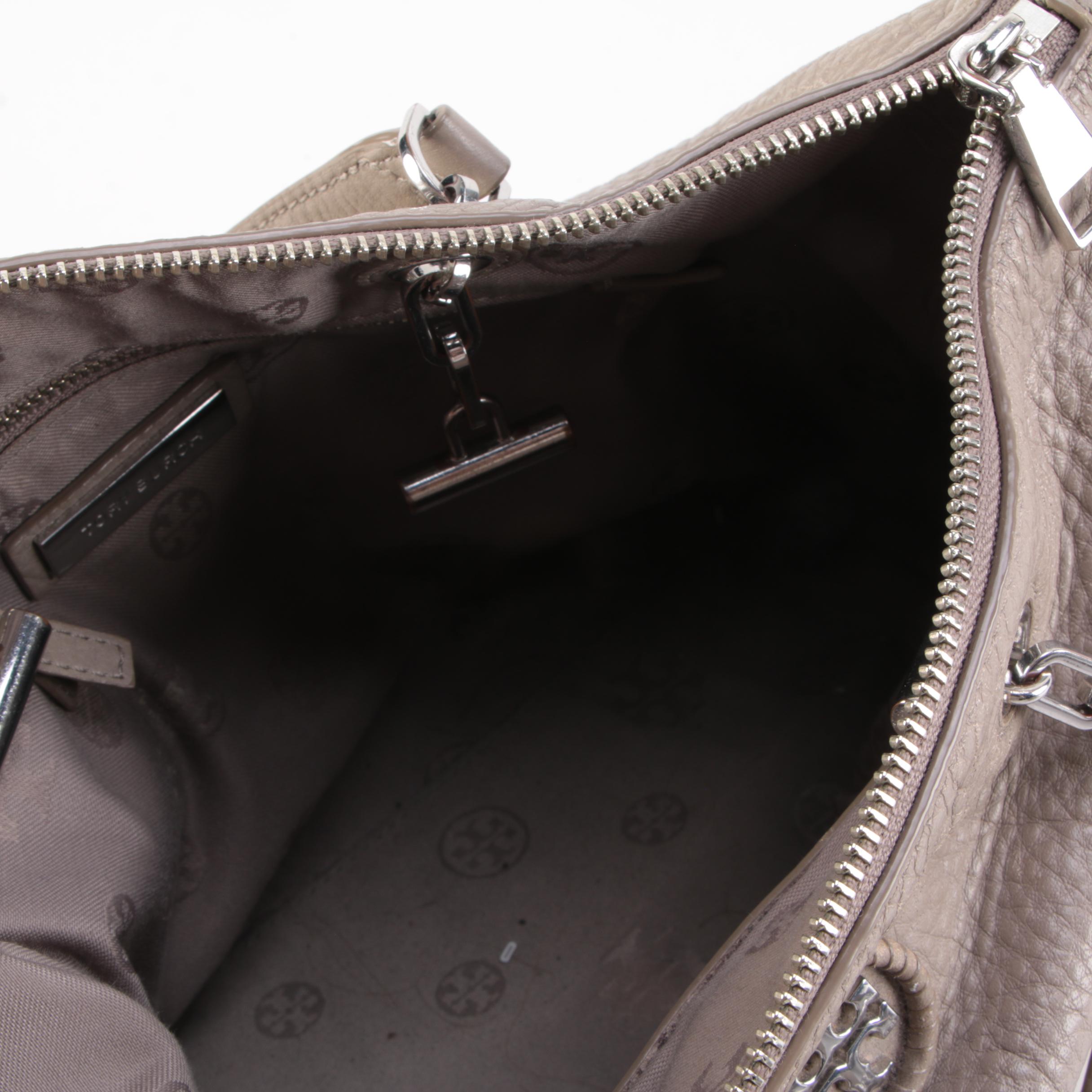 Tory Burch Taupe Grained Leather Two-Way Tote Bag