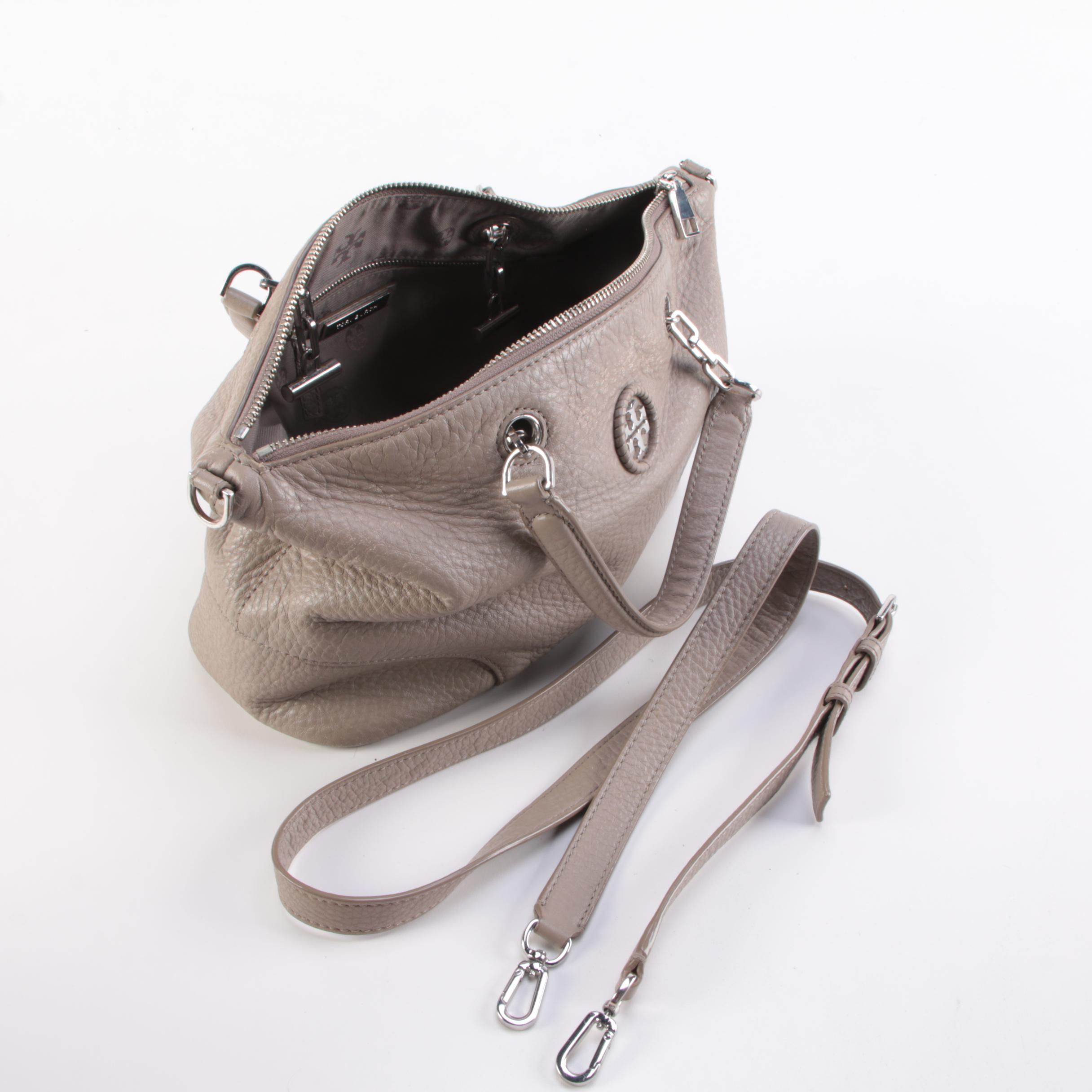 Tory Burch Taupe Grained Leather Two-Way Tote Bag