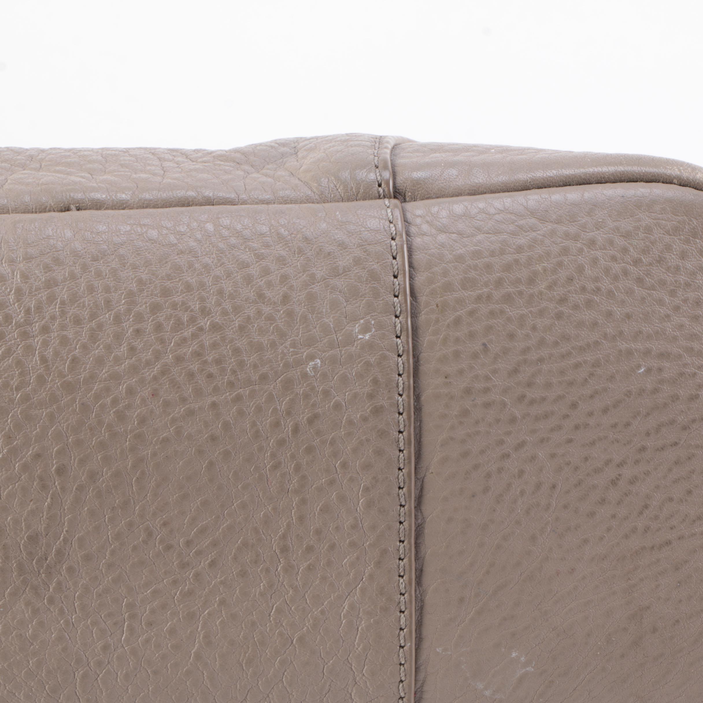 Tory Burch Taupe Grained Leather Two-Way Tote Bag