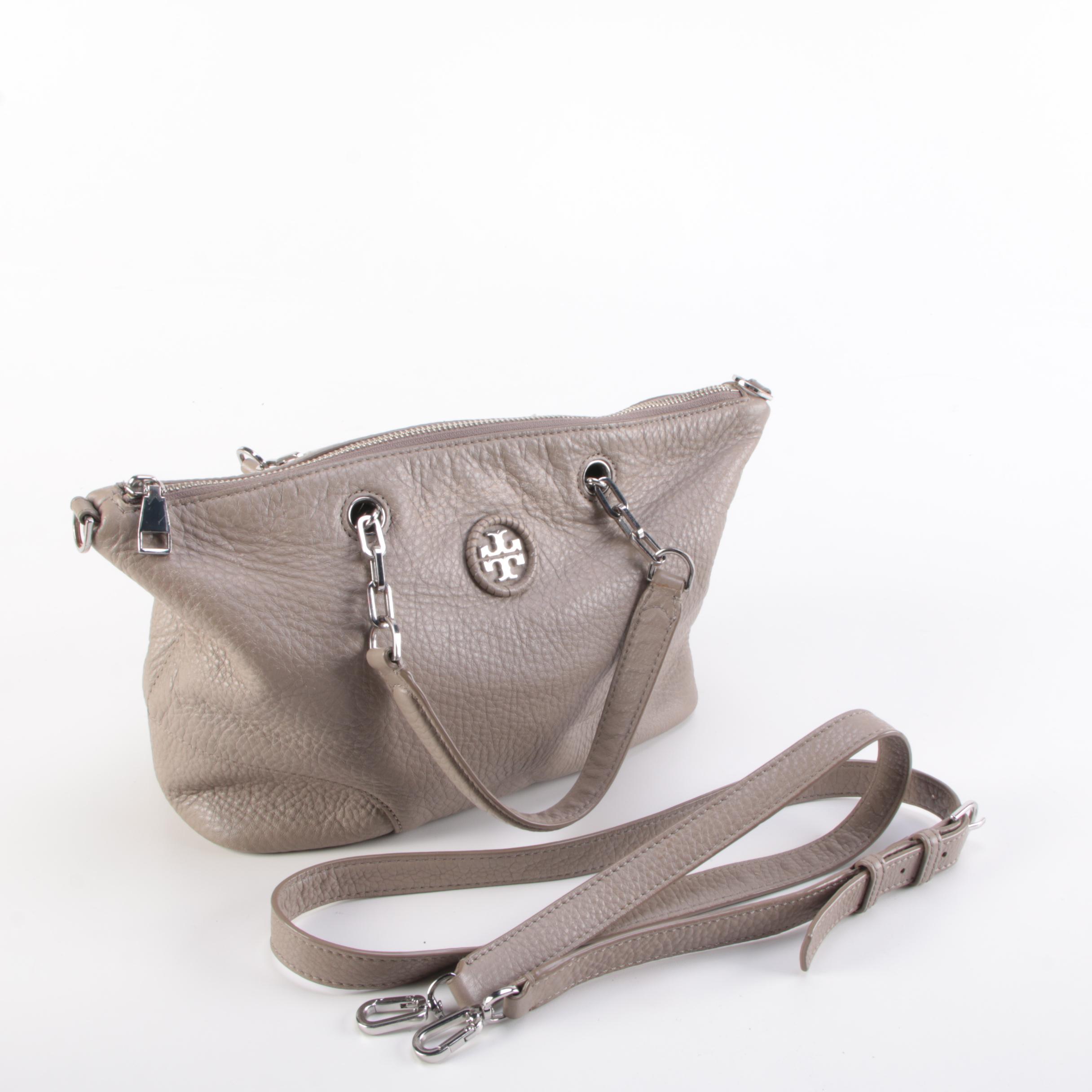 Tory Burch Taupe Grained Leather Two-Way Tote Bag