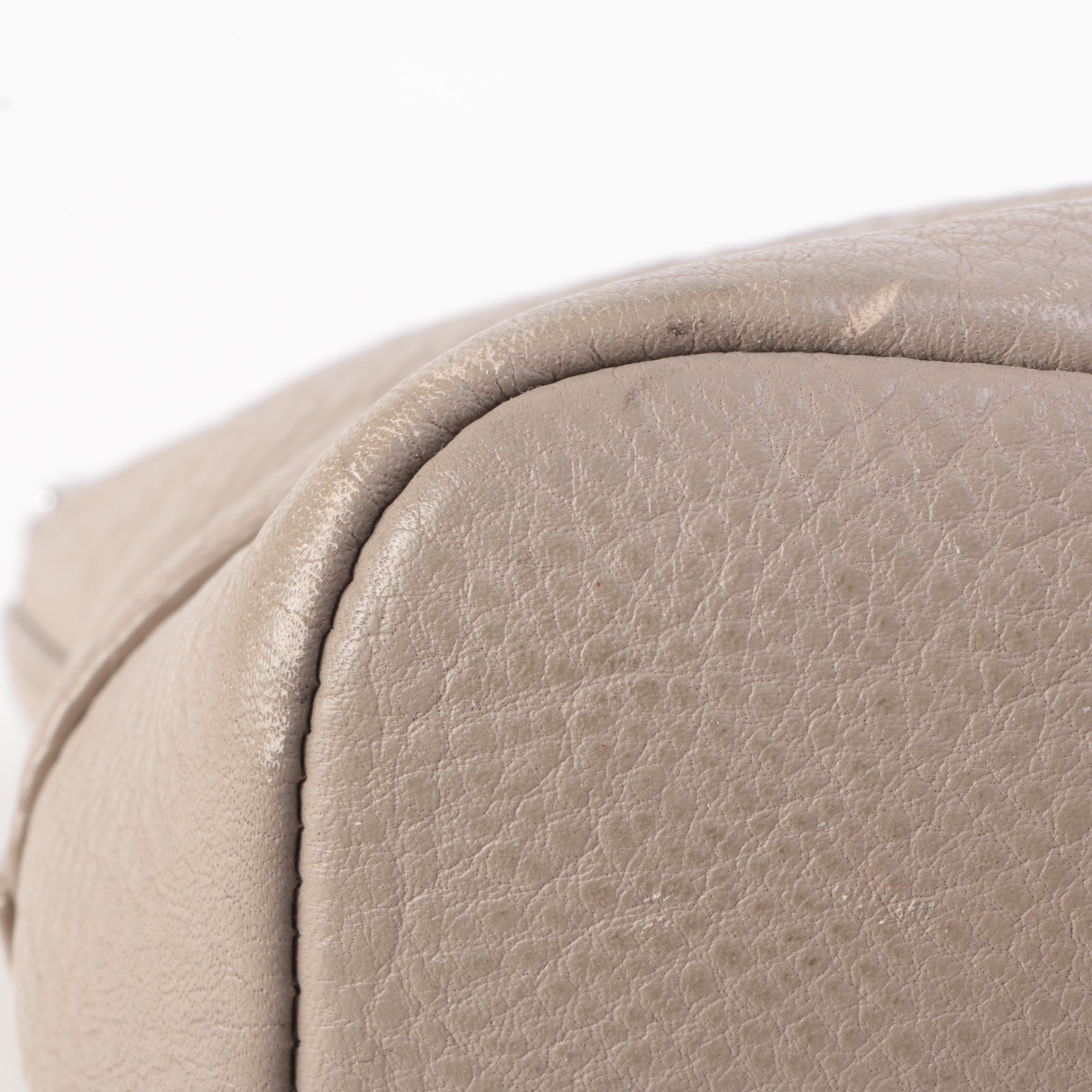 Tory Burch Taupe Grained Leather Two-Way Tote Bag