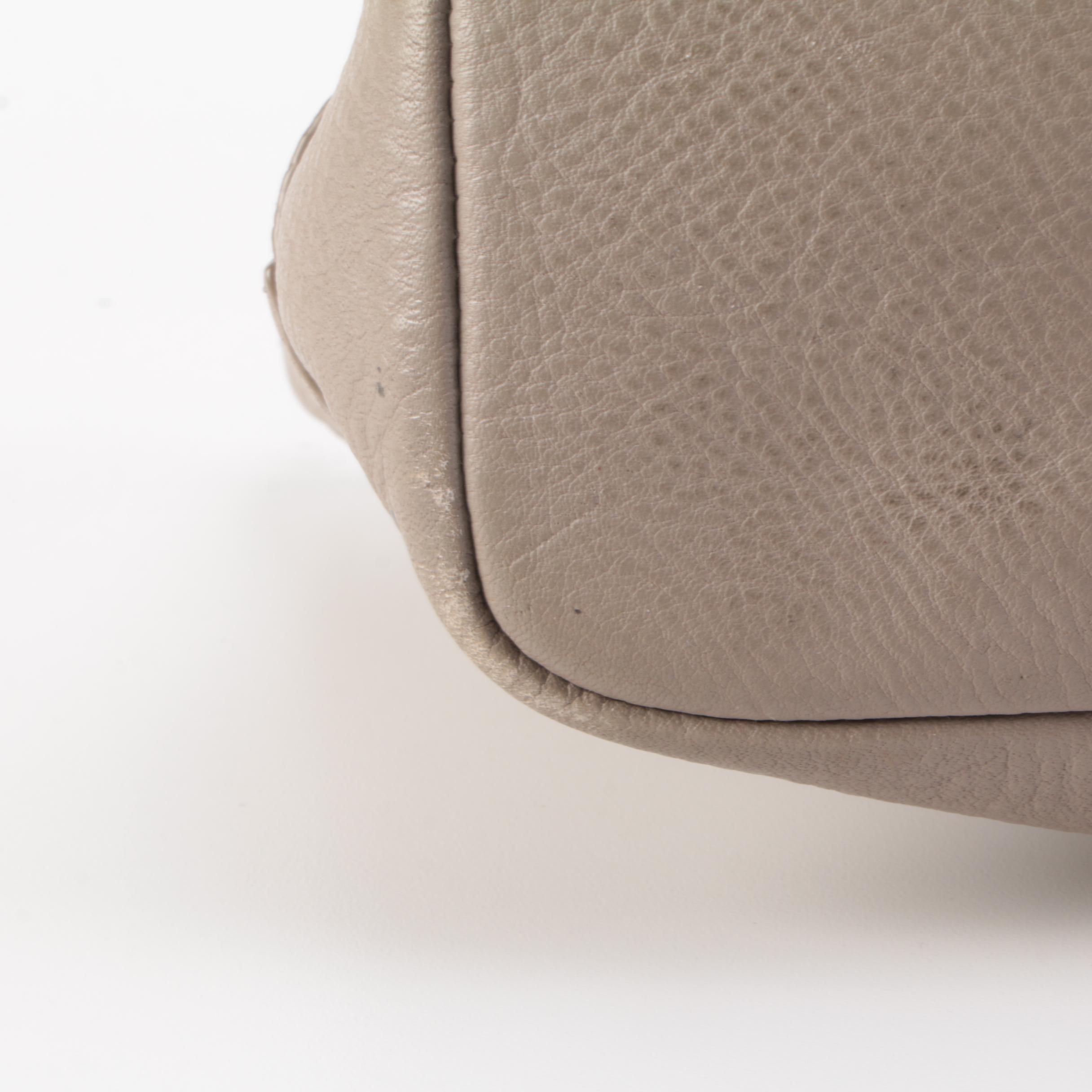 Tory Burch Taupe Grained Leather Two-Way Tote Bag