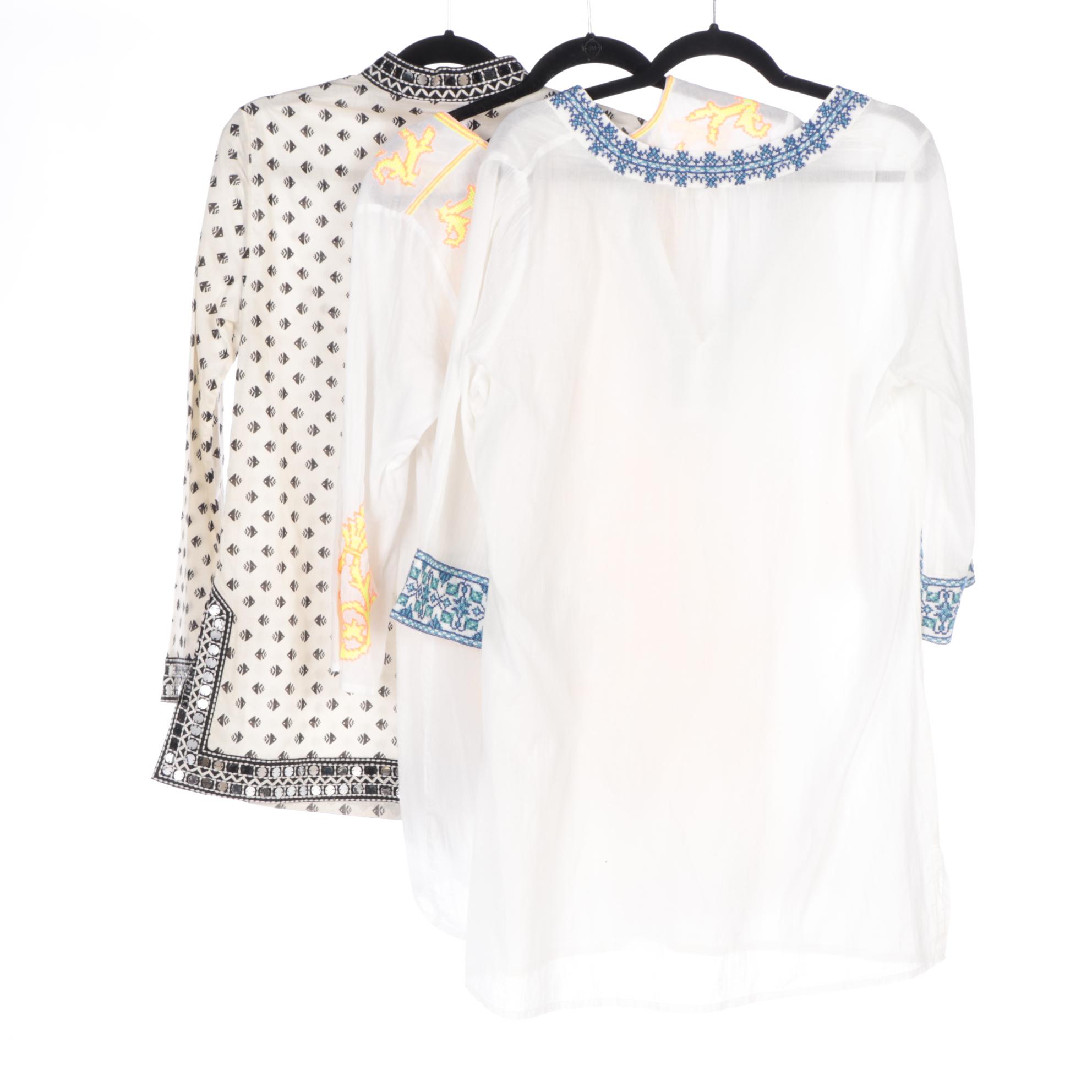 Tory Burch Sequin Fish Print and Shoshanna Embroidered Tunic Cover-Ups