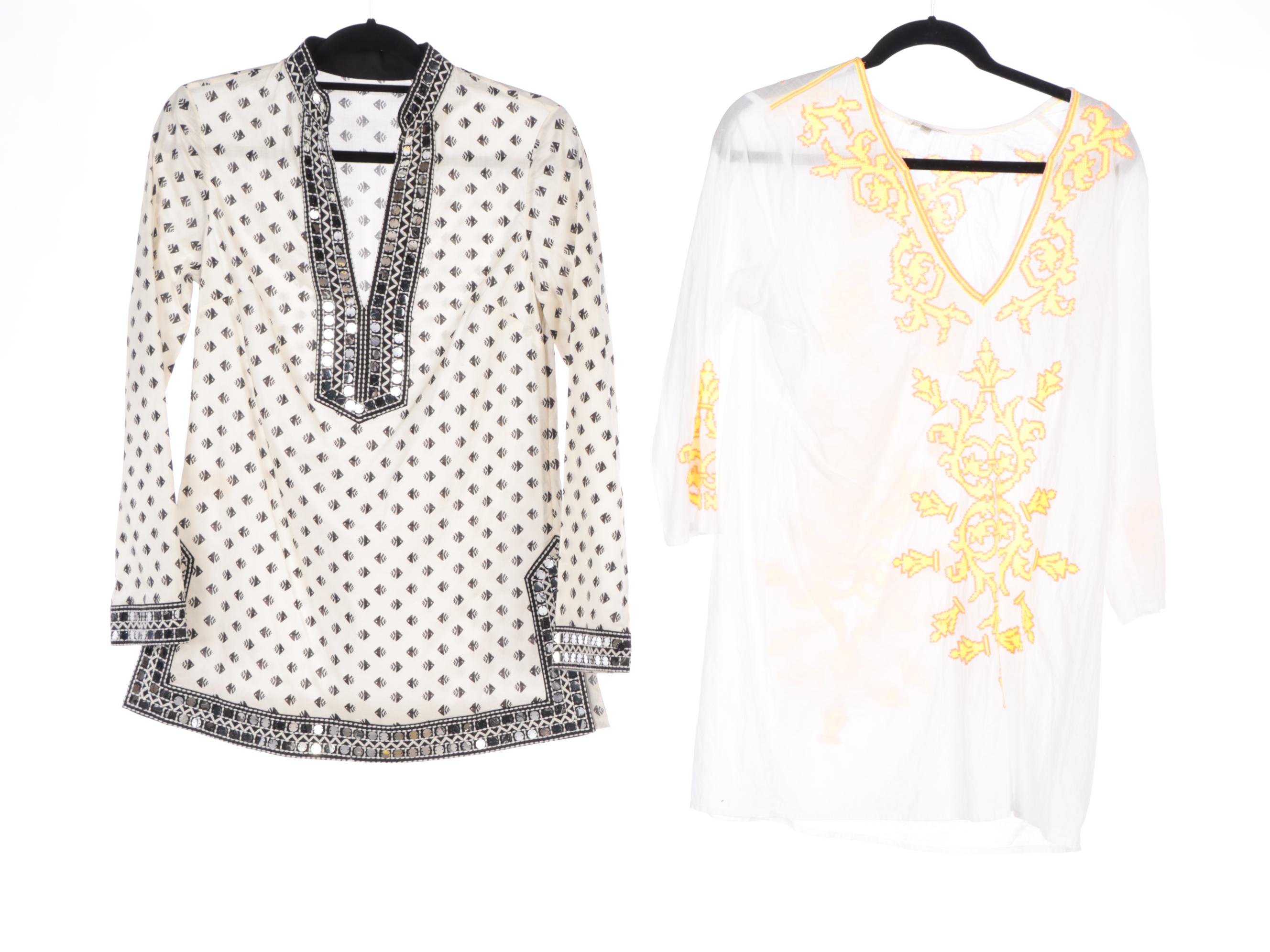 Tory Burch Sequin Fish Print and Shoshanna Embroidered Tunic Cover-Ups