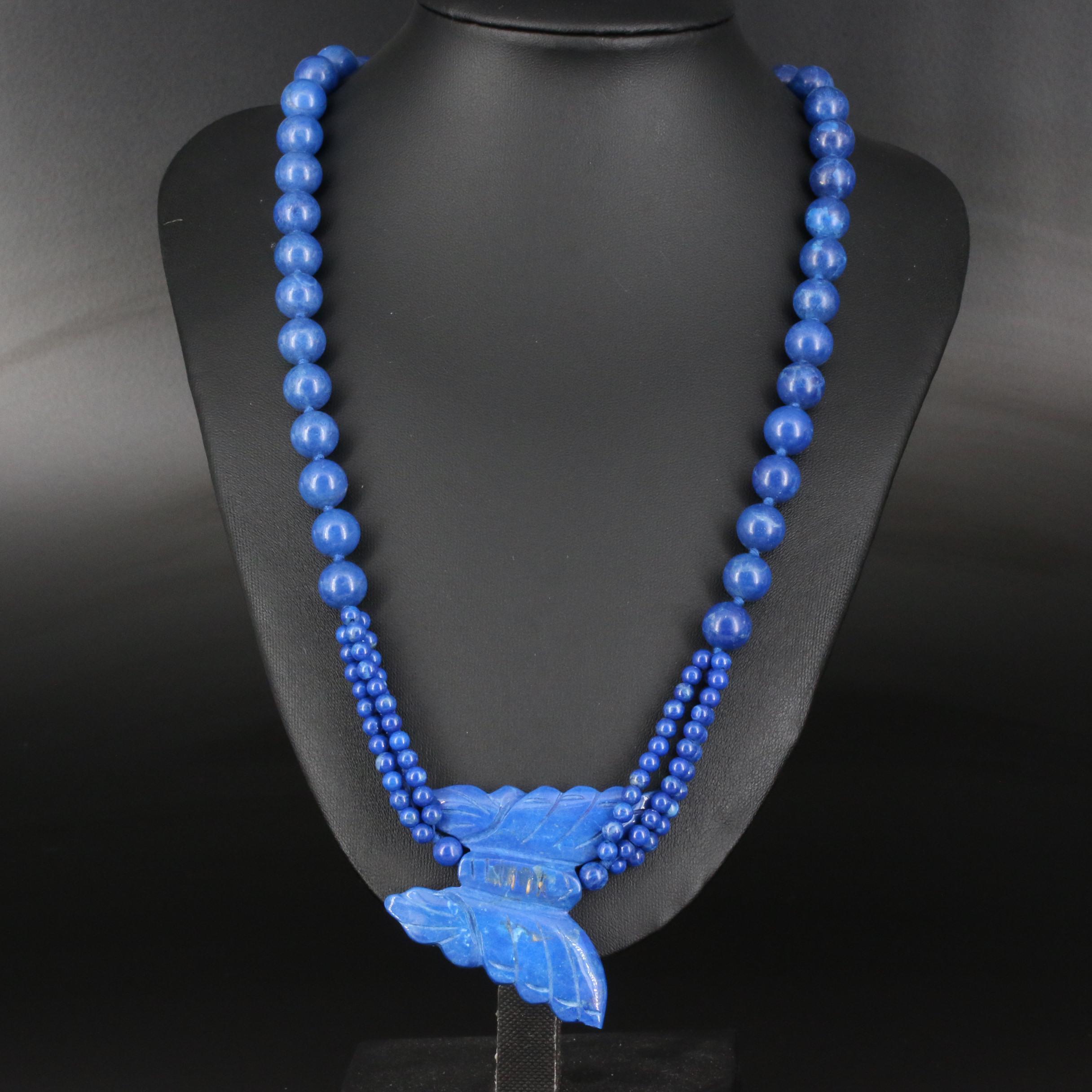 Lapis Lazuli Carved Butterfly and Bead Endless Necklace