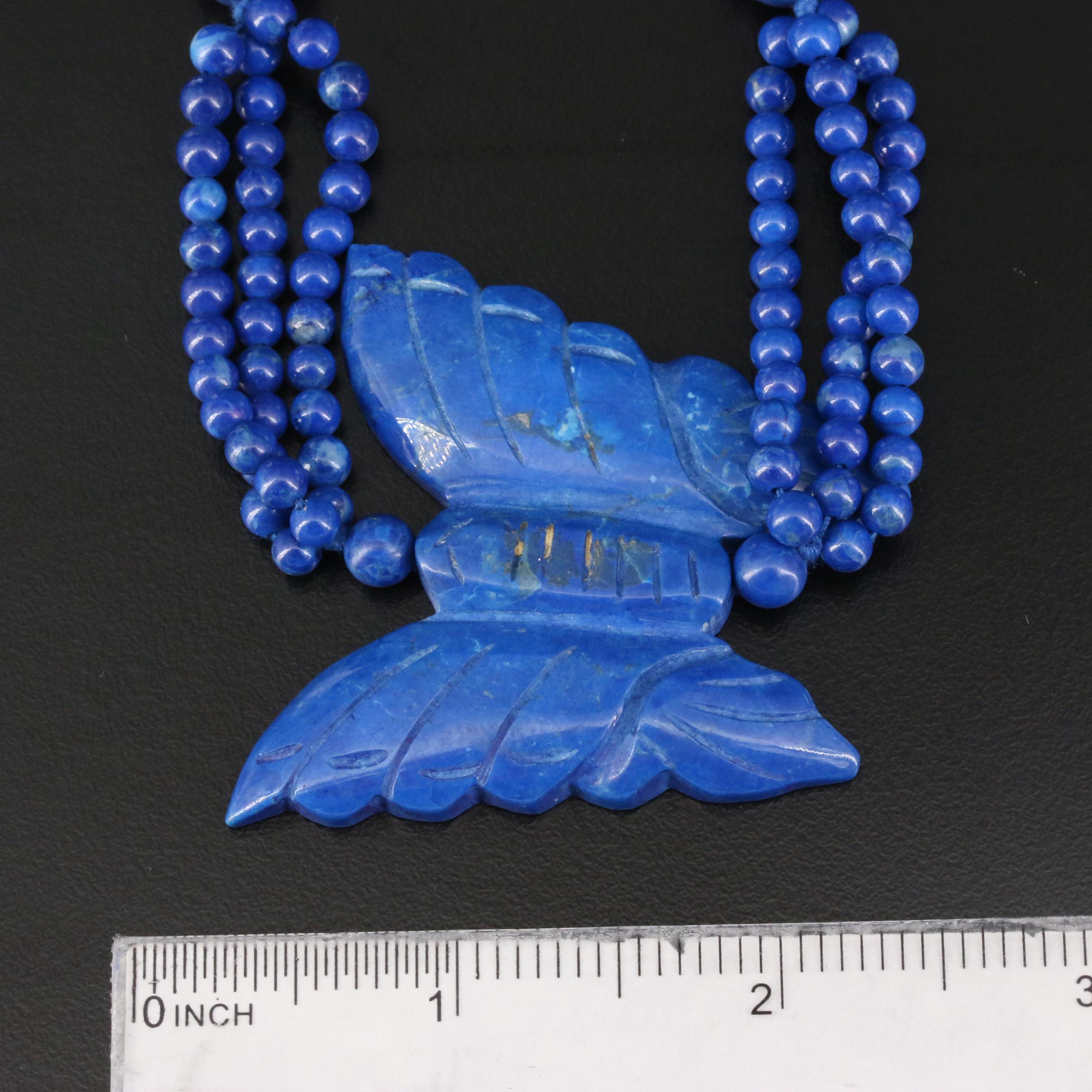 Lapis Lazuli Carved Butterfly and Bead Endless Necklace