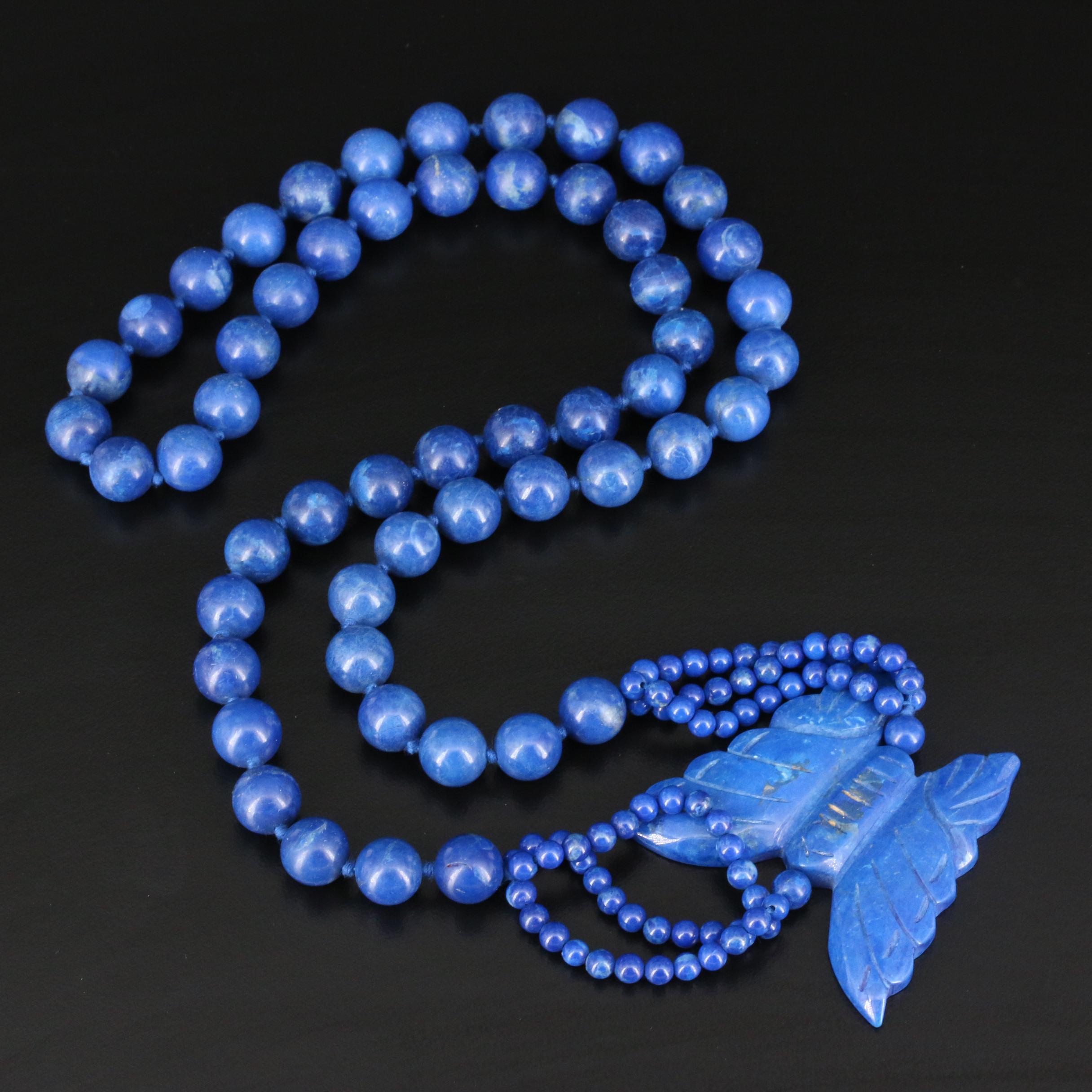 Lapis Lazuli Carved Butterfly and Bead Endless Necklace