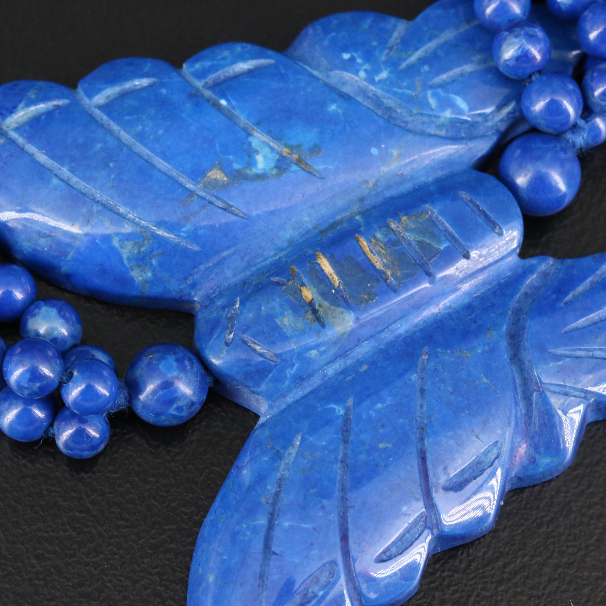 Lapis Lazuli Carved Butterfly and Bead Endless Necklace