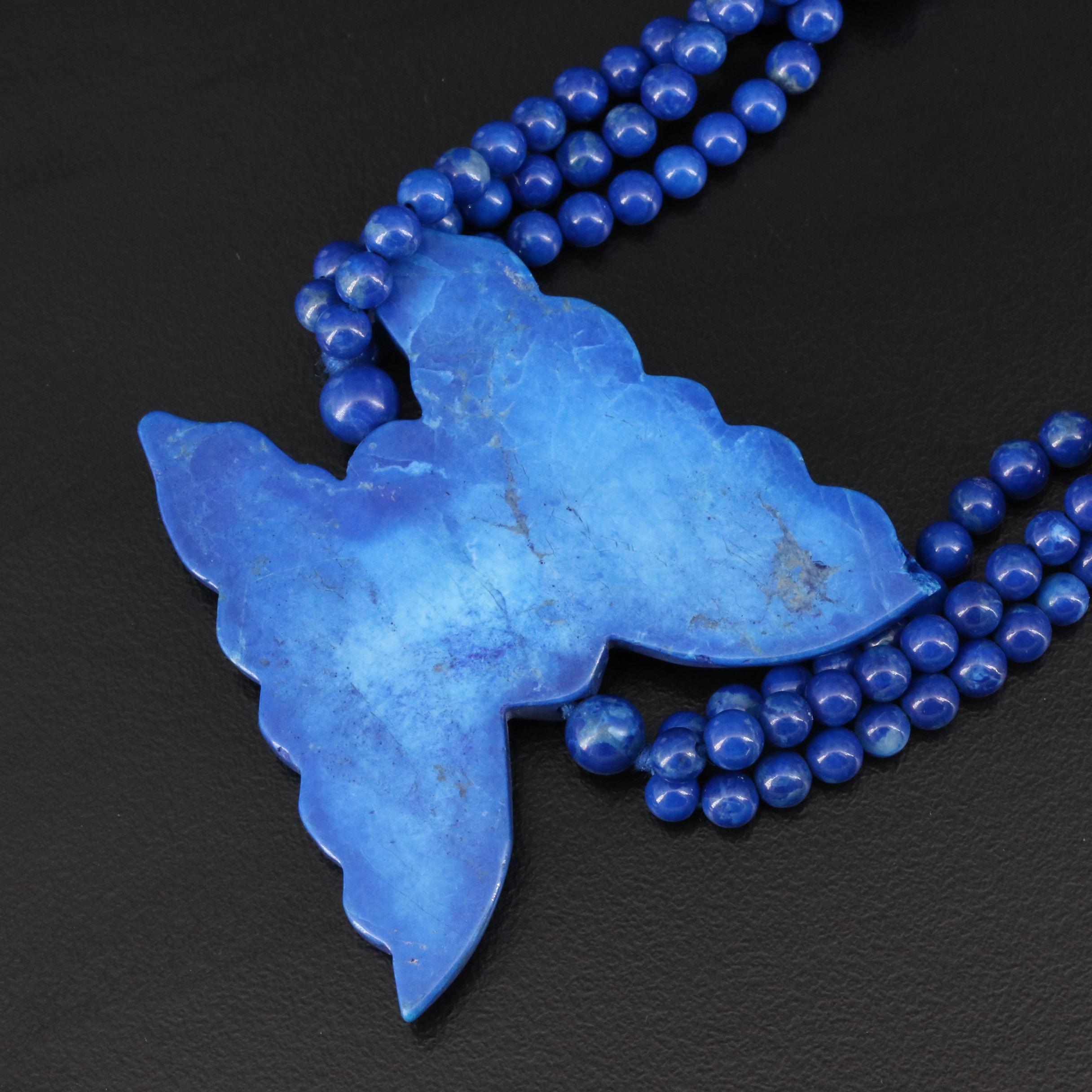Lapis Lazuli Carved Butterfly and Bead Endless Necklace