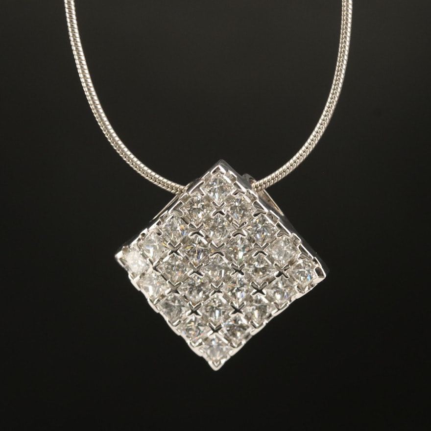 18K 1.75 CTW Diamond Square Cluster Pendant Necklace