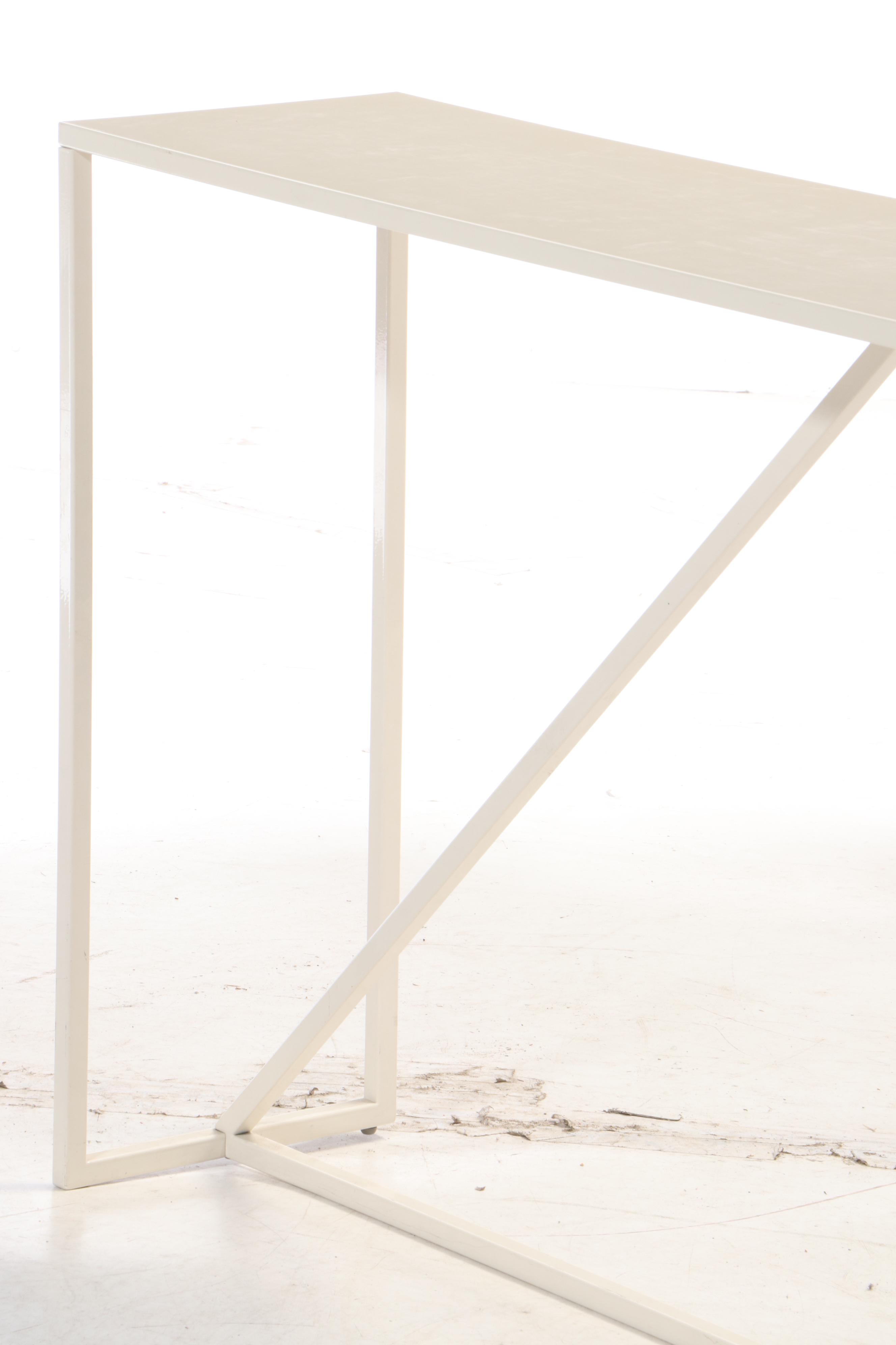 Modern White Metal Console Table with Composite Top