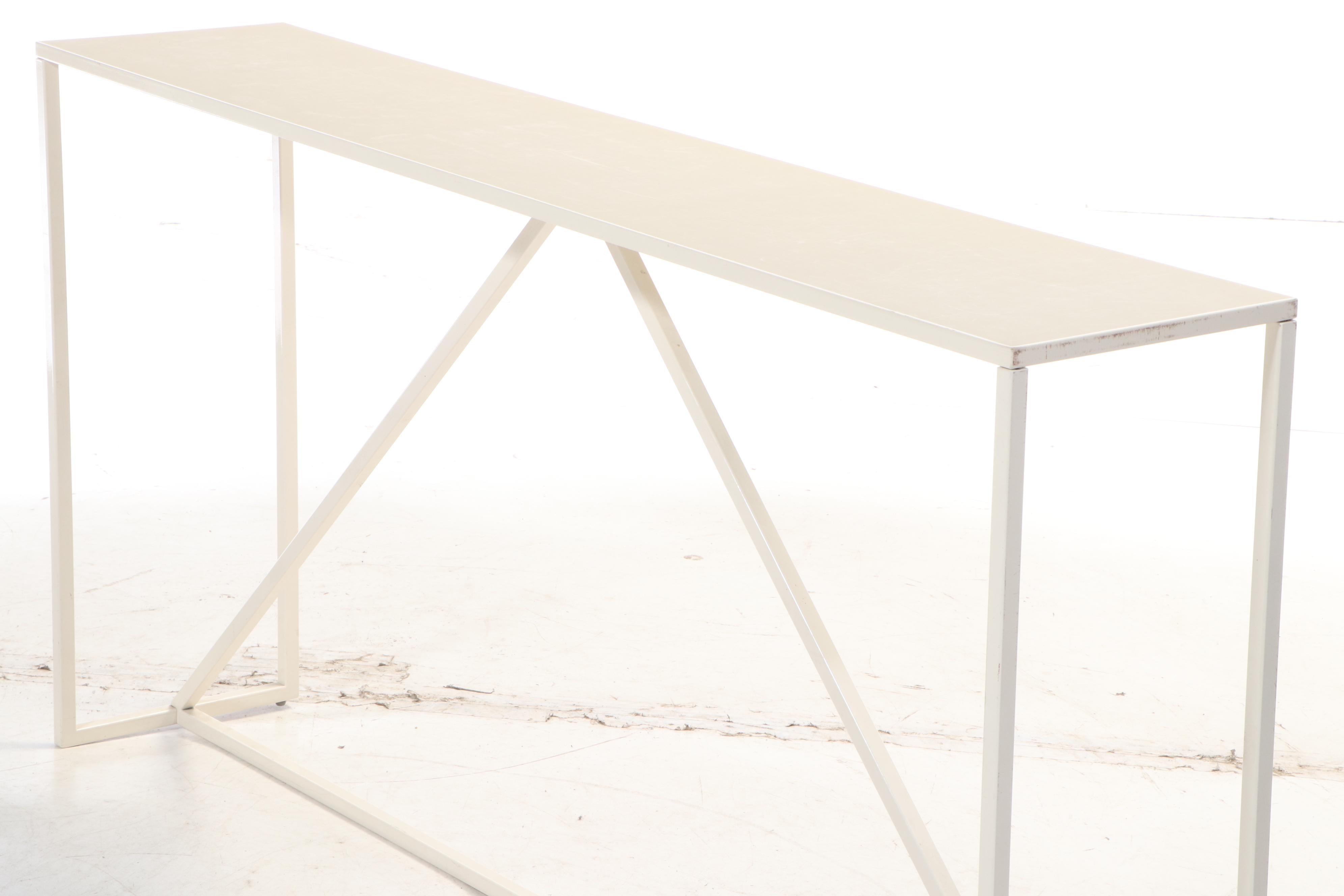 Modern White Metal Console Table with Composite Top