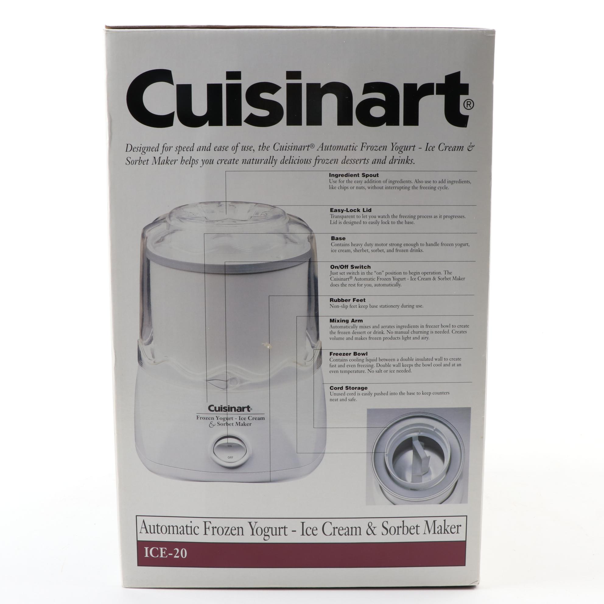 Cuisinart ICE-20 Frozen Yogurt, Ice Cream, and Sorbet Maker with Original Box