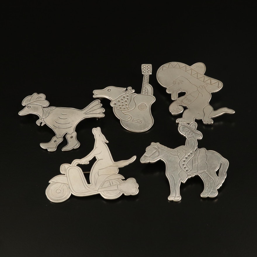 Western Don Lucas Sterling Animal Themed Brooches