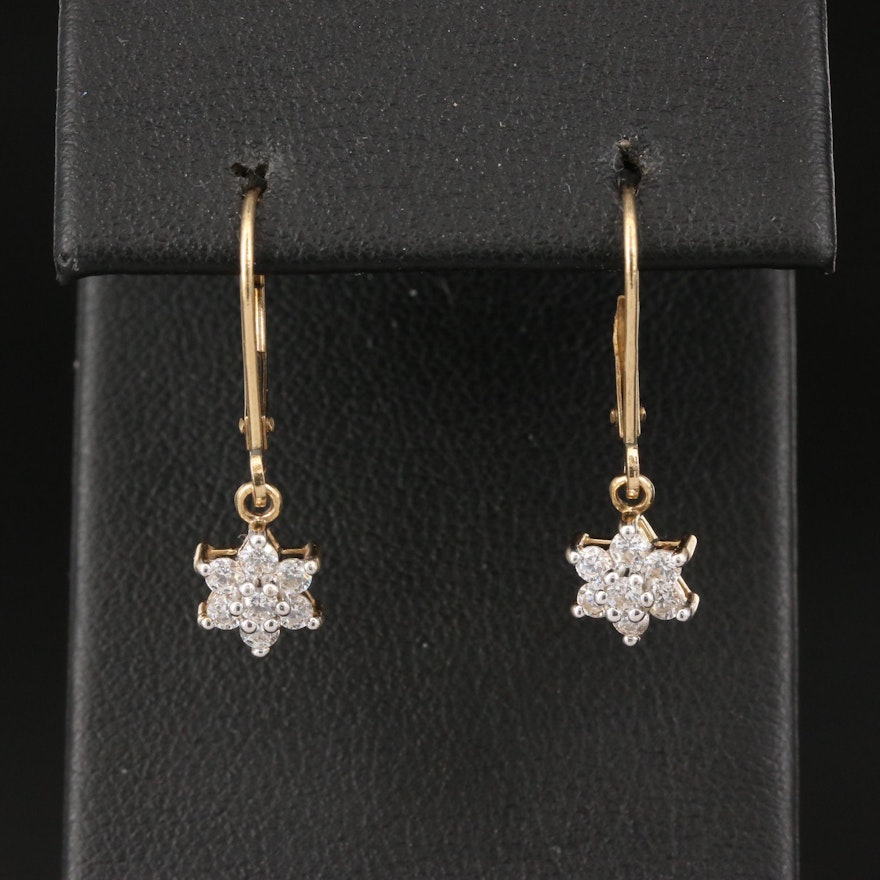 14K Cubic Zirconia Star Dangle Earrings