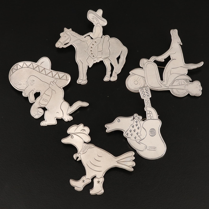 Western Don Lucas Sterling Animal Brooches