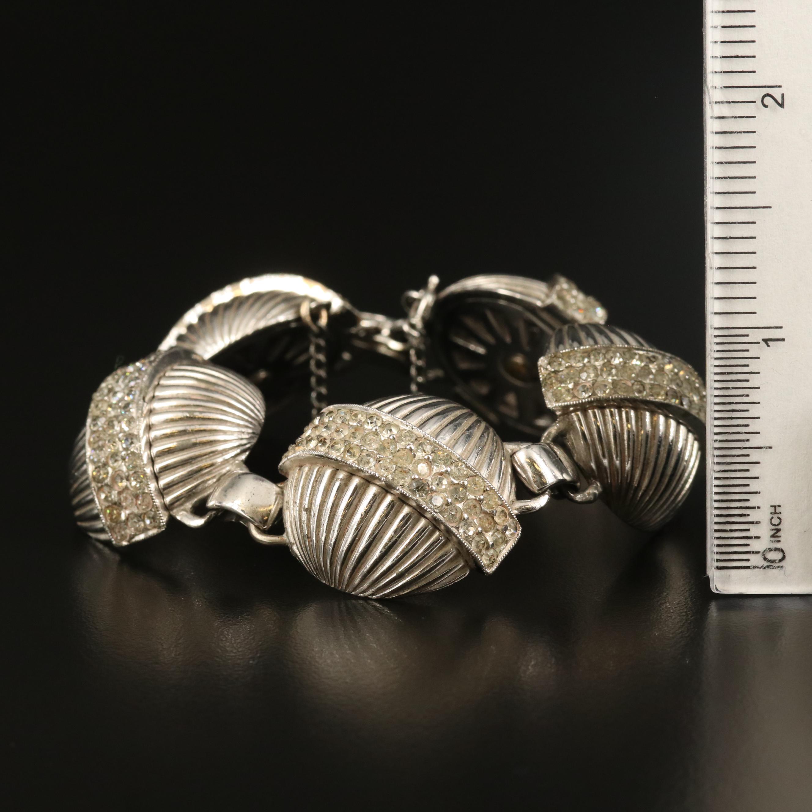 1950s Elsa Schiaparelli Rhinestone Fluted Sphere Bracelet