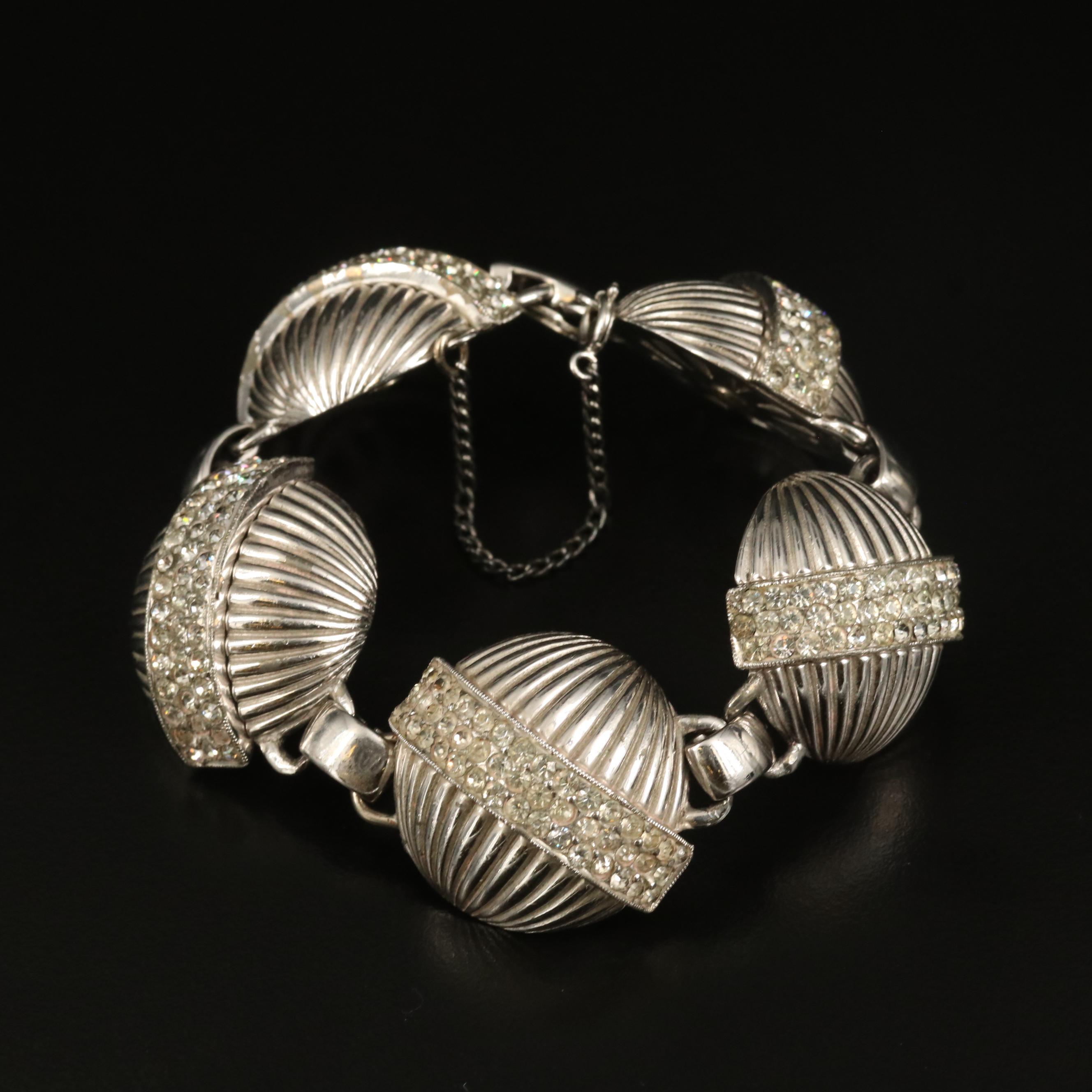 1950s Elsa Schiaparelli Rhinestone Fluted Sphere Bracelet