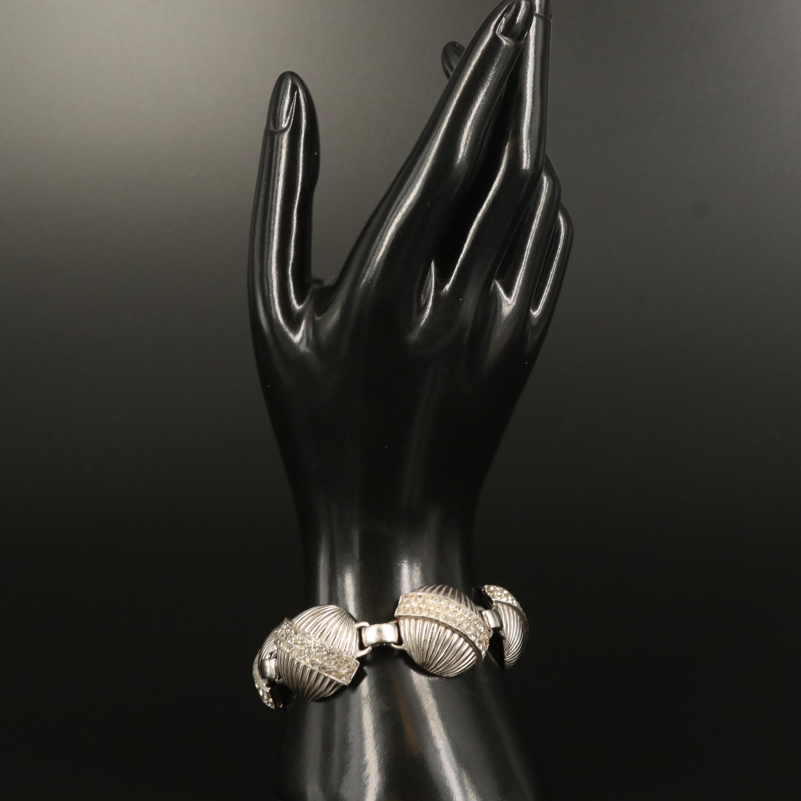 1950s Elsa Schiaparelli Rhinestone Fluted Sphere Bracelet