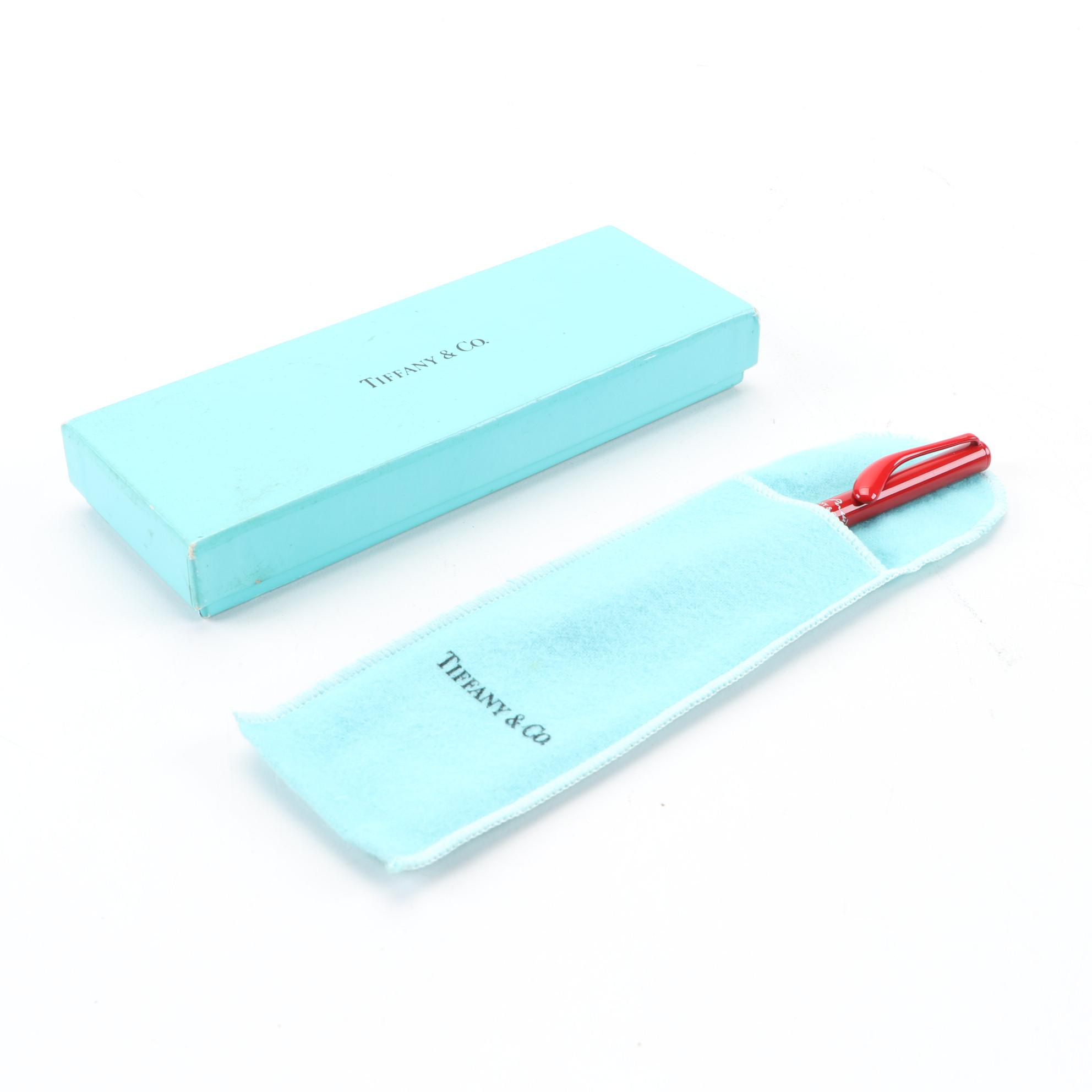 Elsa Peretti for Tiffany & Co. Red Lacquer Retractable Pen with Cloth Bag