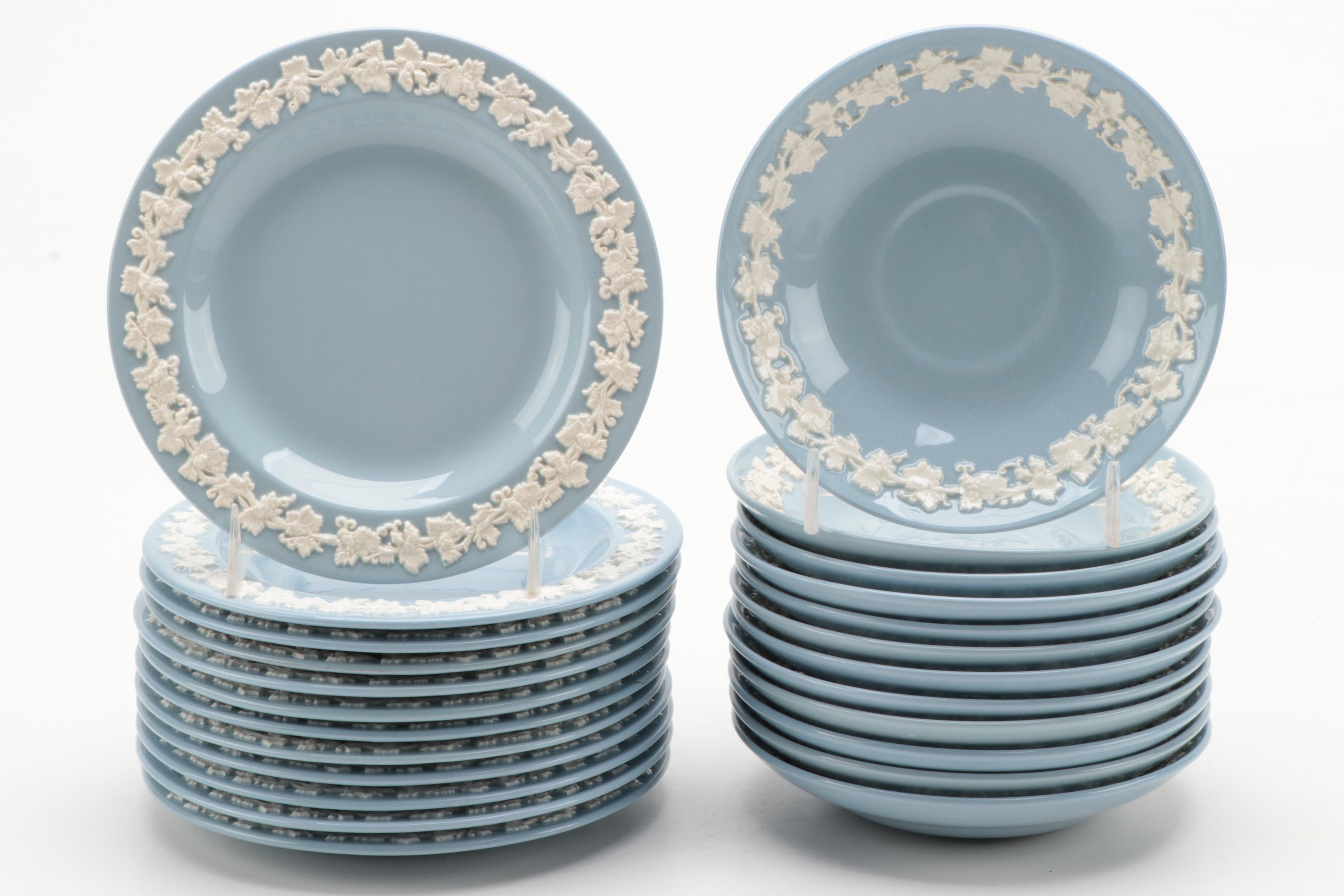 Wedgwood Etruria and Baralston Cream on Lavender Queensware Dinnerware