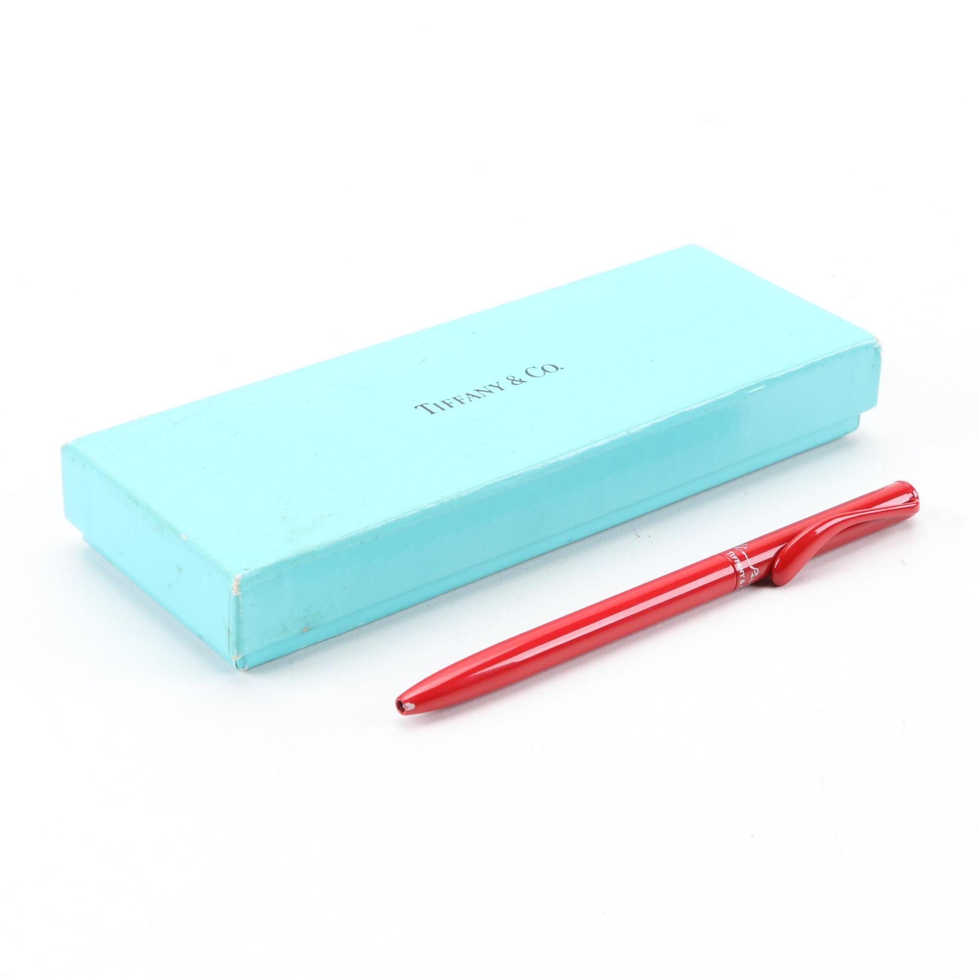 Elsa Peretti for Tiffany & Co. Red Lacquer Retractable Pen with Cloth Bag