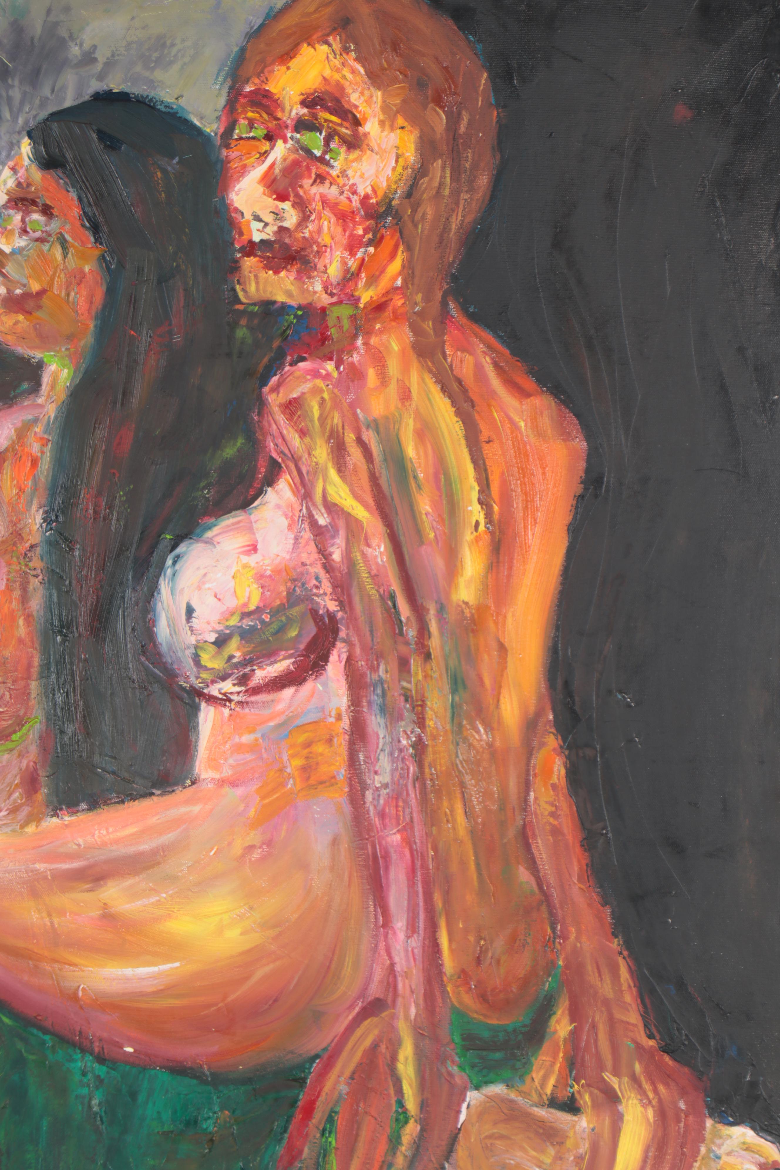 Oil Painting of Three Female Nude Figures, Late 20th Century