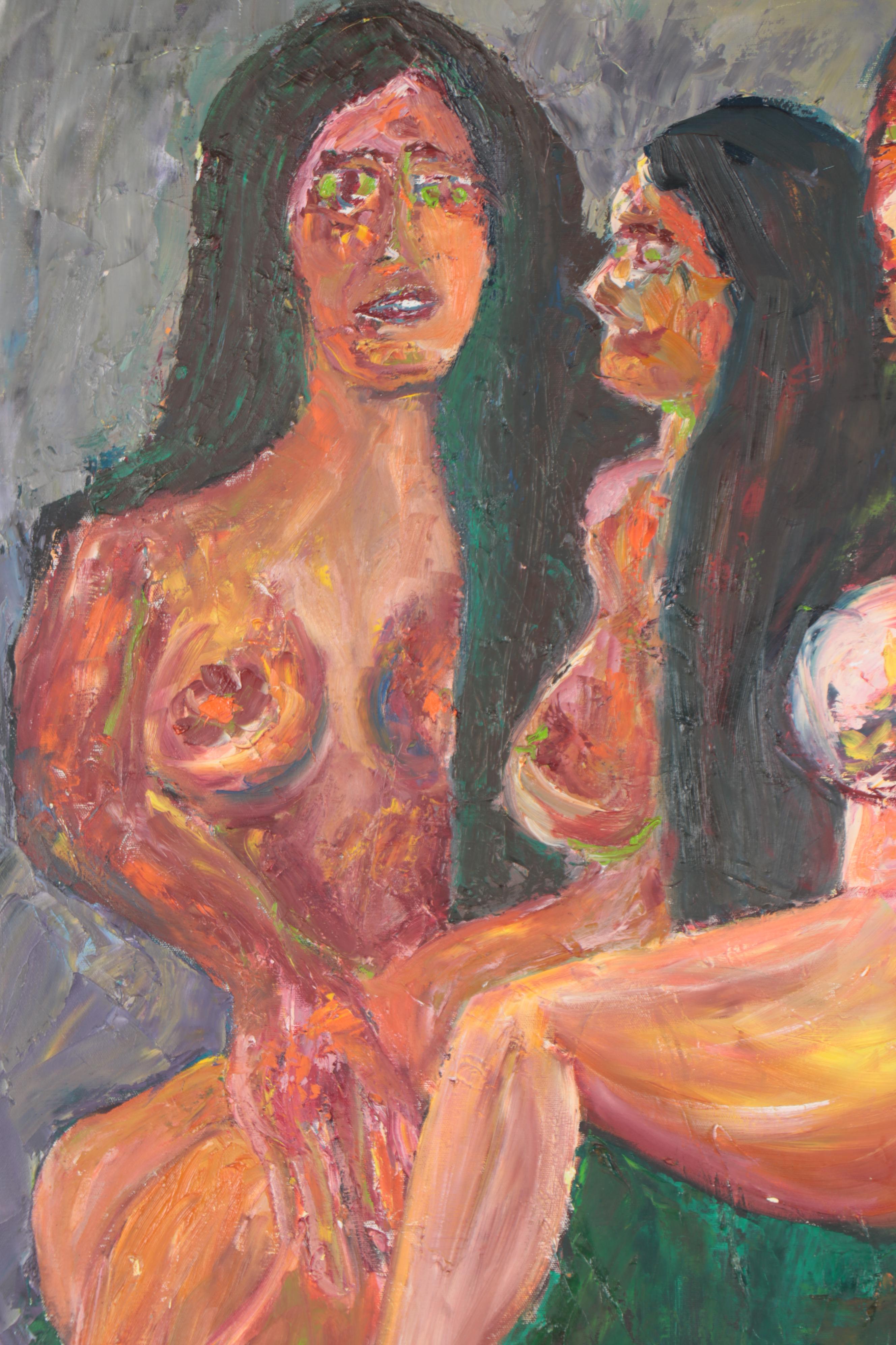 Oil Painting of Three Female Nude Figures, Late 20th Century