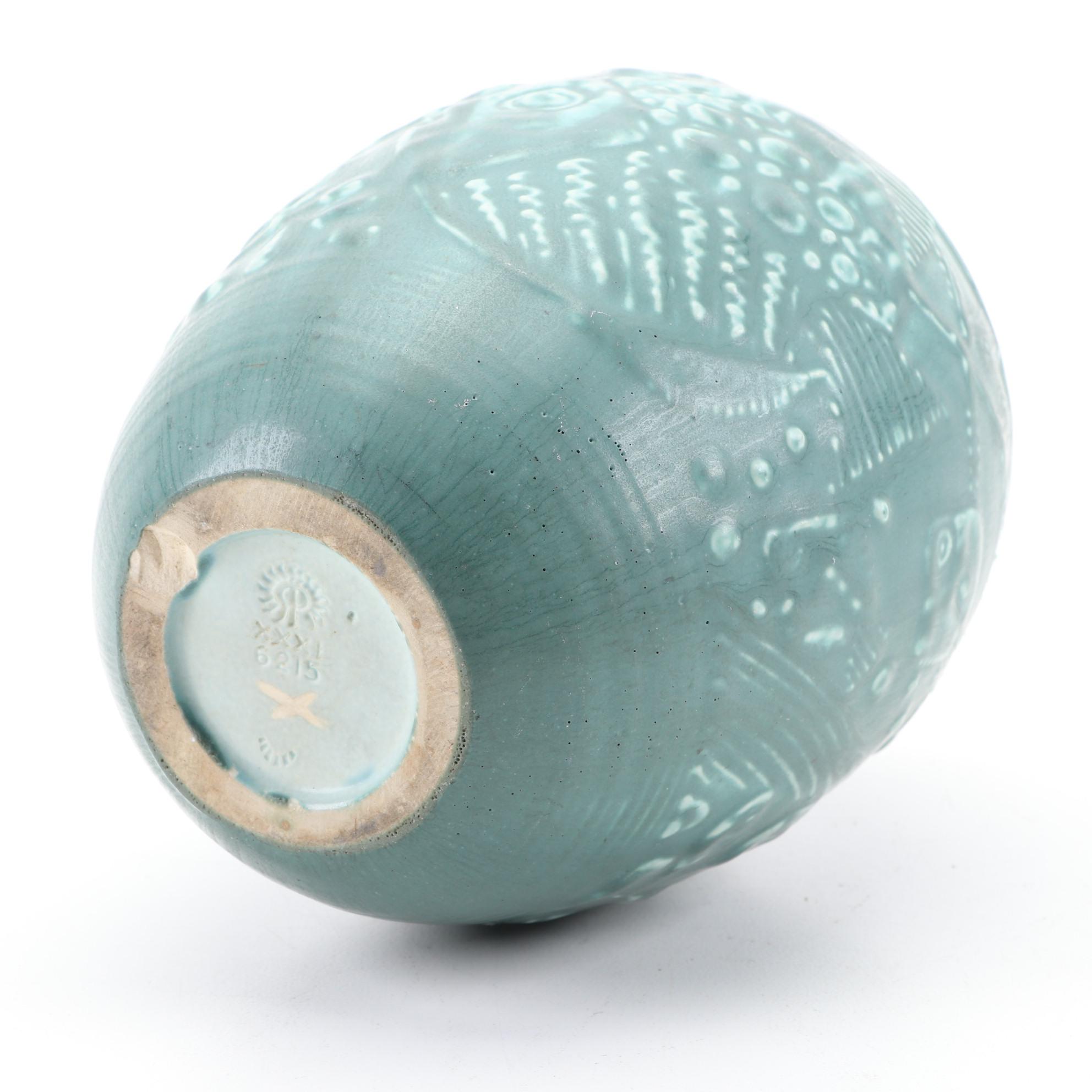 Rookwood Pottery Green Matte Glaze Fish Motif Ceramic Vase, 1931