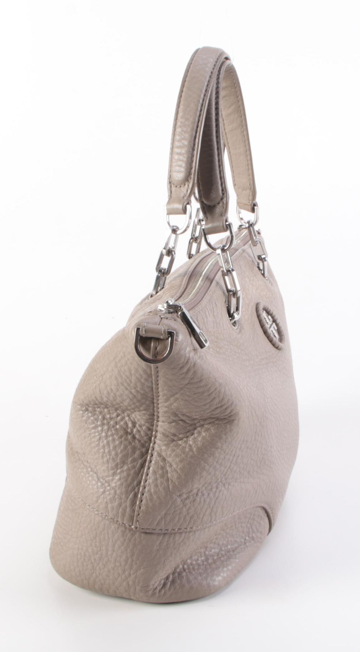 Tory Burch Taupe Grained Leather Two-Way Tote Bag